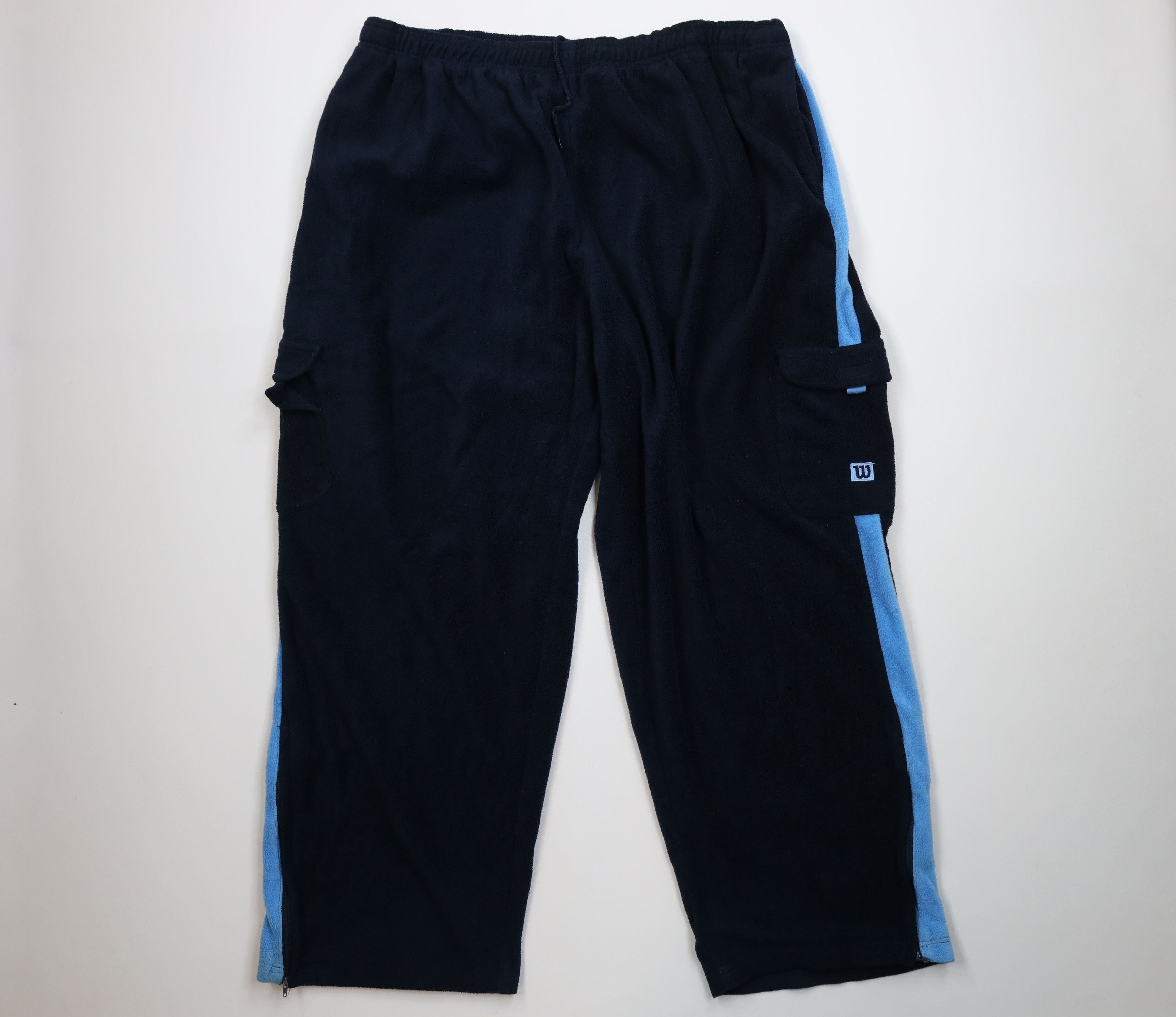 Vintage Vintage 90s Y2K Wilson Wide Leg Fleece Cargo Sweatpants Blue Size US 44 / EU 60 - 1 Thumbnail