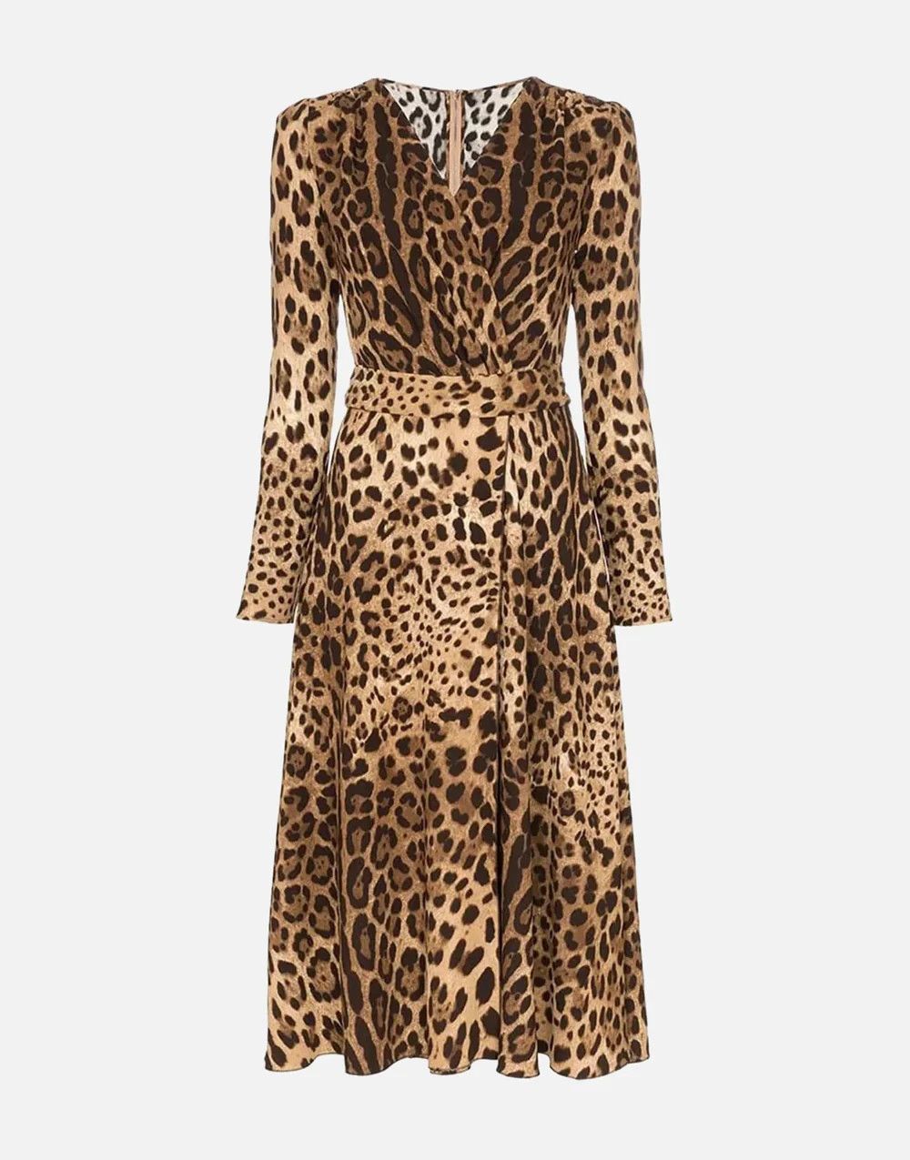 o1y0825 Leopard-Print Midi Dress in Beige/Brown