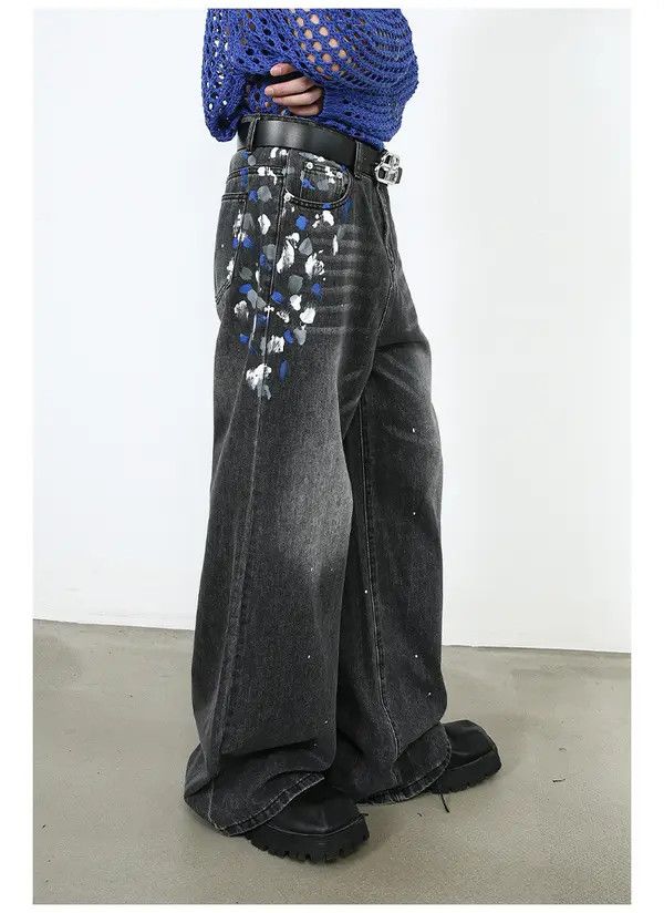 Japanese Brand Men's street retro washed ink-splashed trendy jeans Size US 32 / EU 48 - 4 Thumbnail