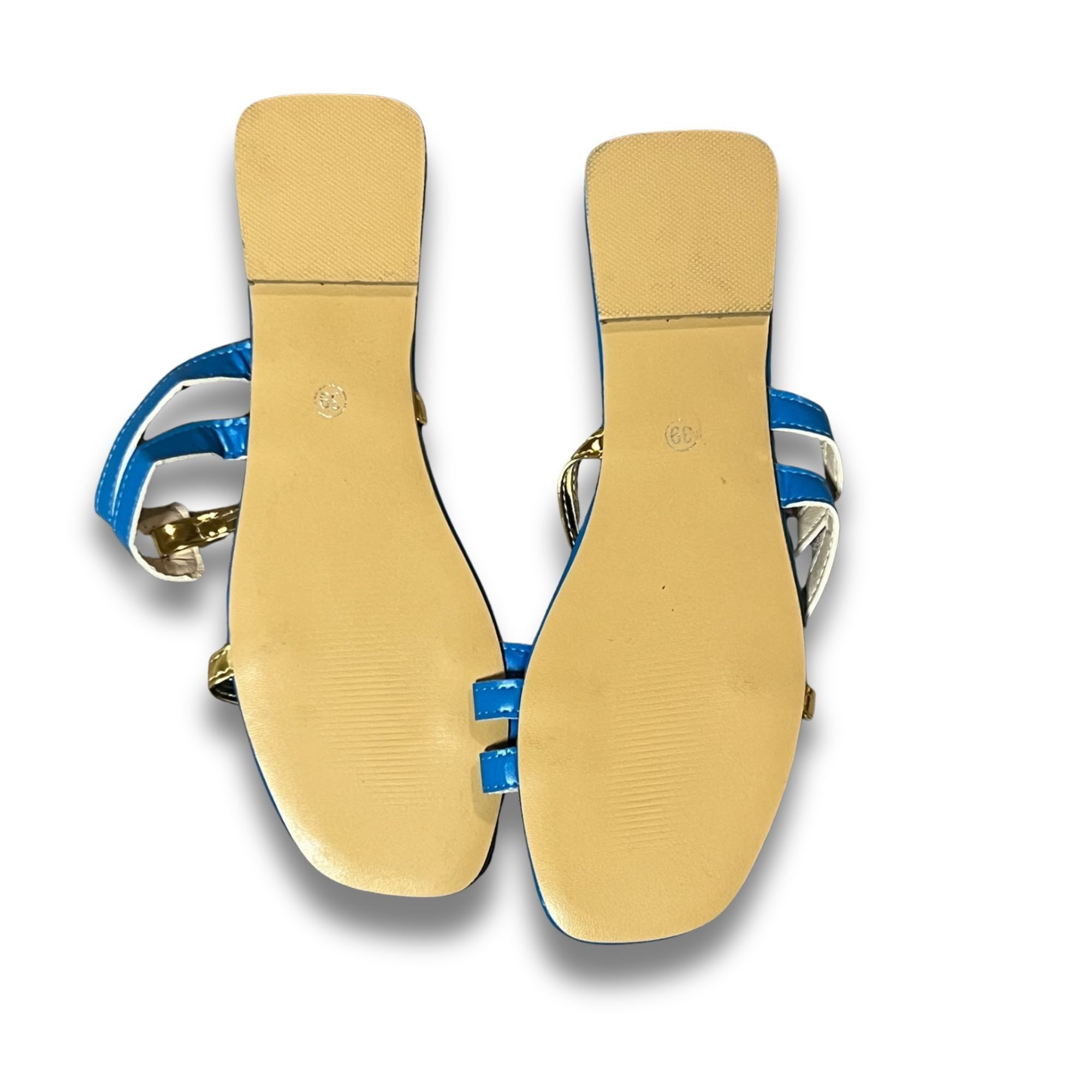 Other Womens Blue & Gold Flat Strappy Slide Sandals Size 8.5 Squar Size US 8.5 / IT 38.5 - 3 Thumbnail