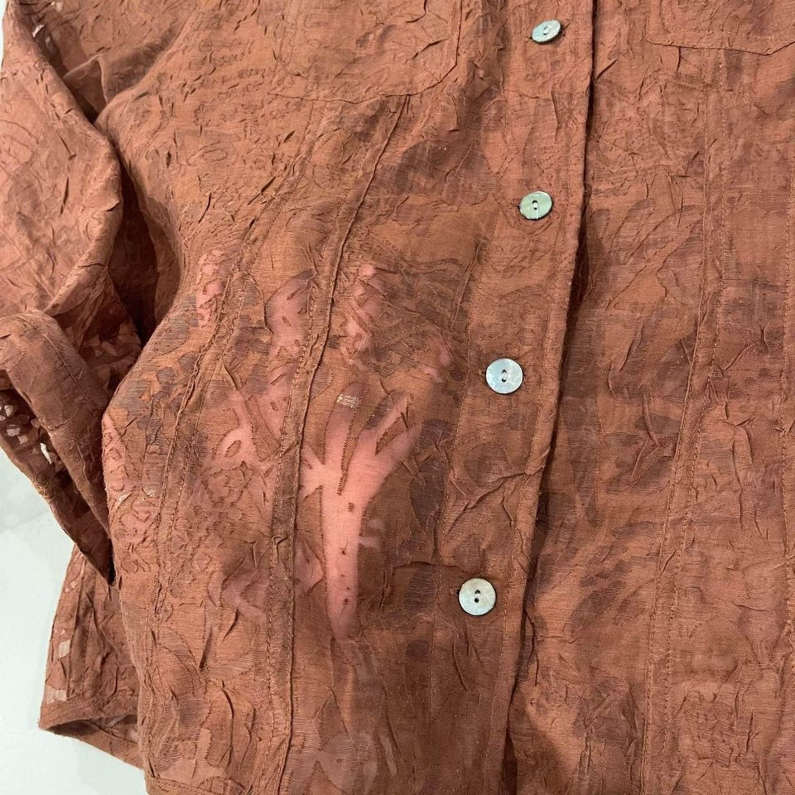 Chicos Chicos Sheer Floral Copper Brown Button Up Blouse Chicos 2 Size L / US 10 / IT 46 - 4 Thumbnail