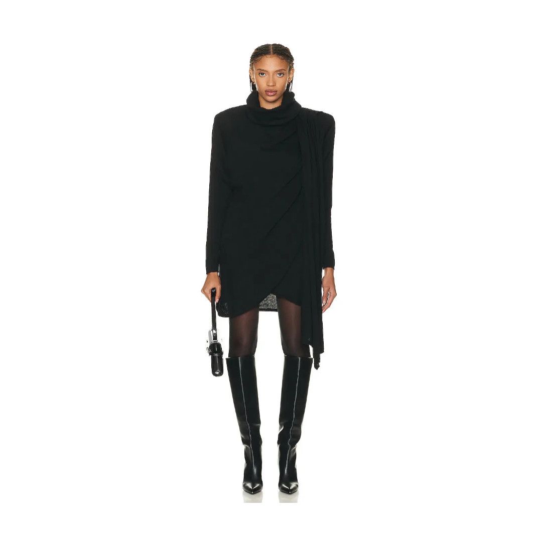 Saint Laurent Paris o1b1hav111124 Hooded Dress in Wool in Black Size M / US 6-8 / IT 42-44 - 1 Thumbnail