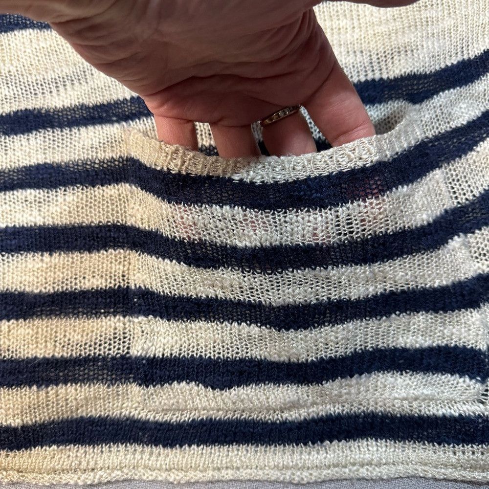 Anthropologie Olive & Oak Ivory Navy Stripes Long Sleeve Crop Sweater Siz Size S / US 4 / IT 40 - 6 Thumbnail