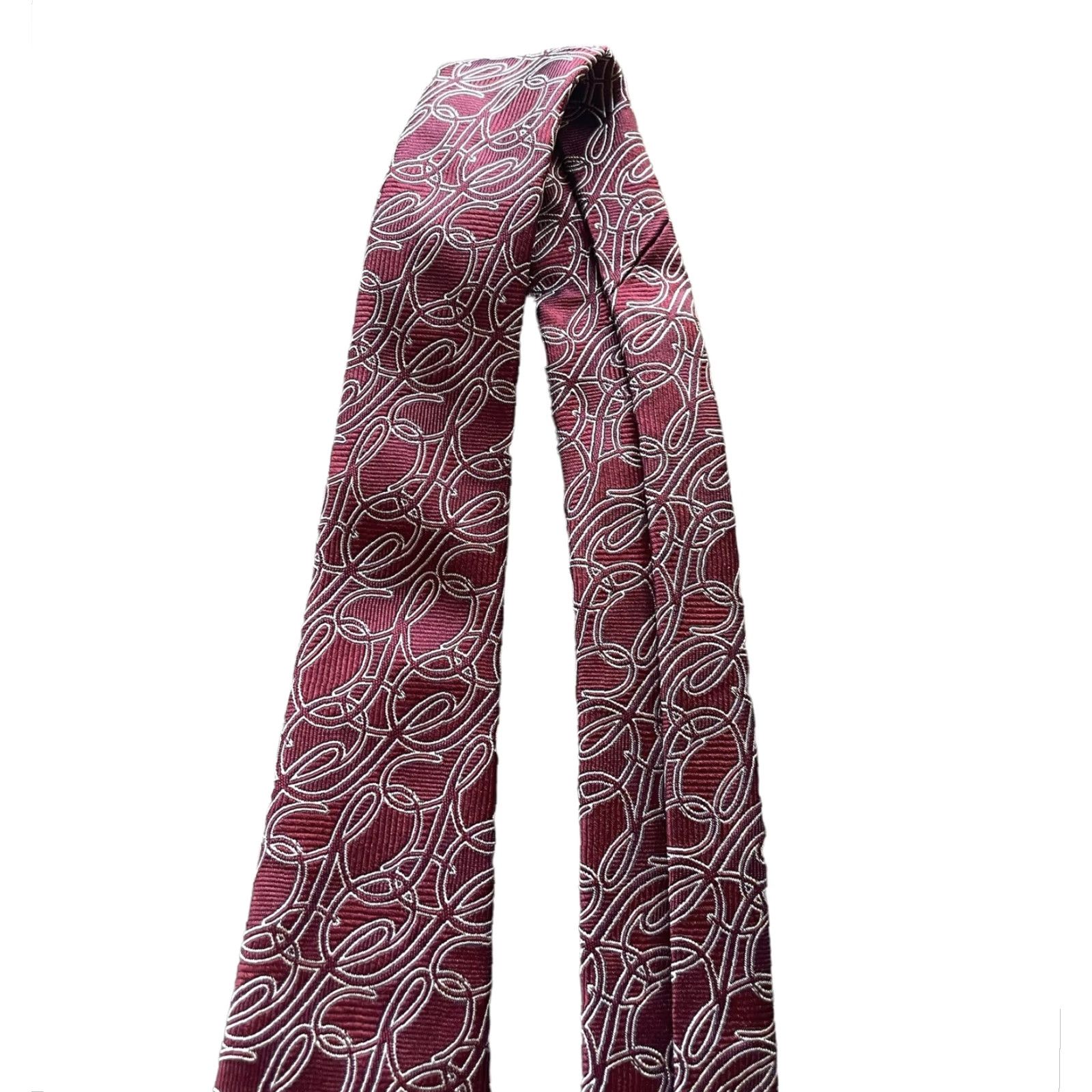 Saks Fifth Avenue VINTAGE Saks Fifth Avenue Tie Men Monogram 100% Silk Made In Italy Maroon Red Classic Width 57-60" Size ONE SIZE - 5 Thumbnail