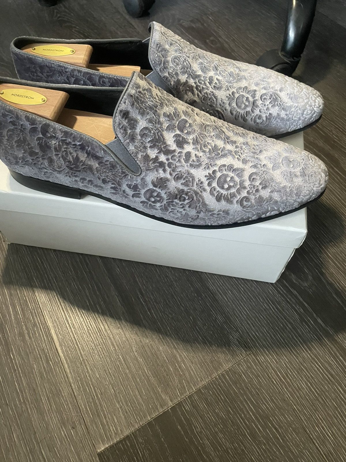 Robert Graham Sonoma Floral Skull-Embossed Velvet Loafers Size US 12 / EU 45 - 3 Thumbnail