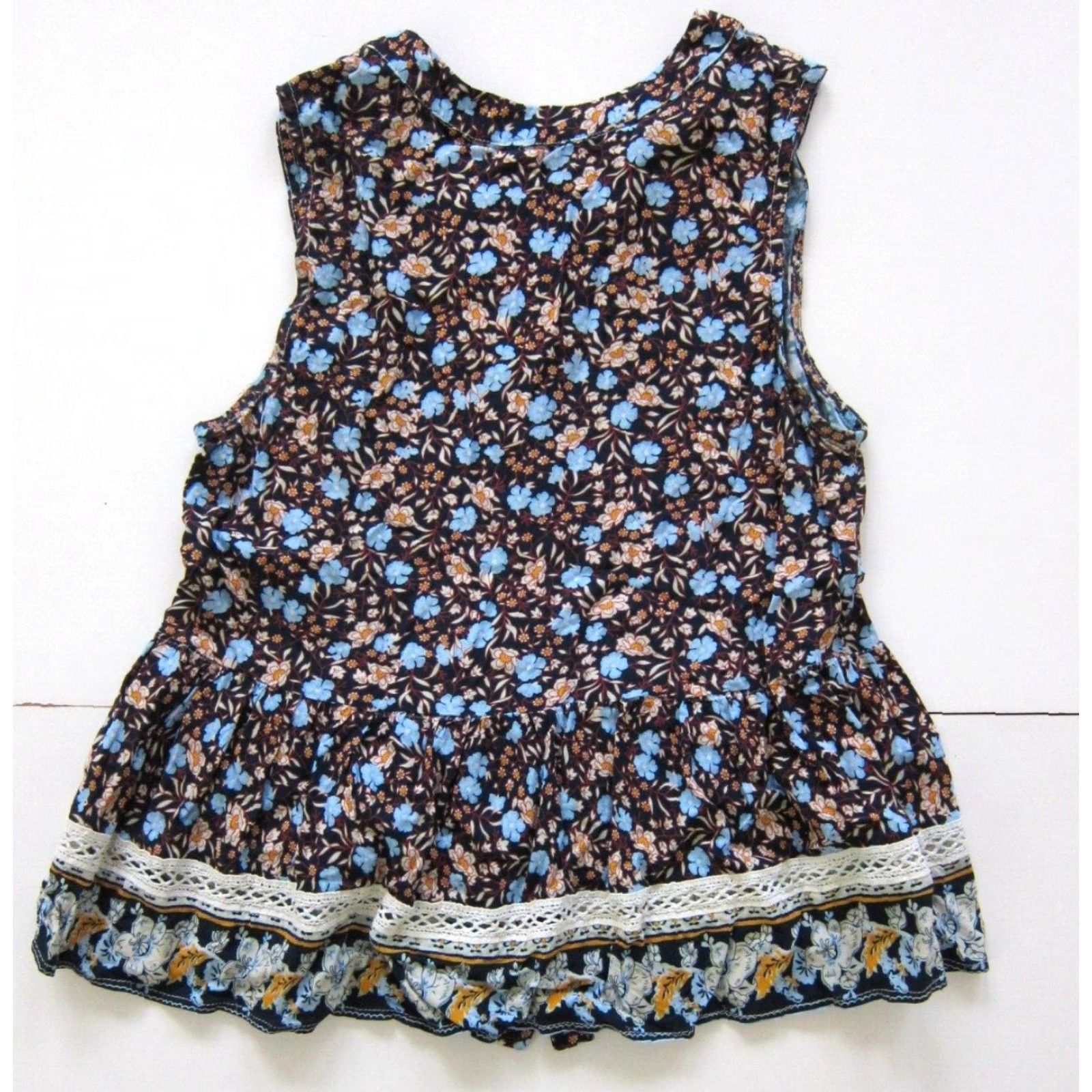 Anthropologie Blue Tassel Anthropologie Blouse Sleeveless Tunic S Blue Floral Rayon Size S / US 4 / IT 40 - 2 Thumbnail