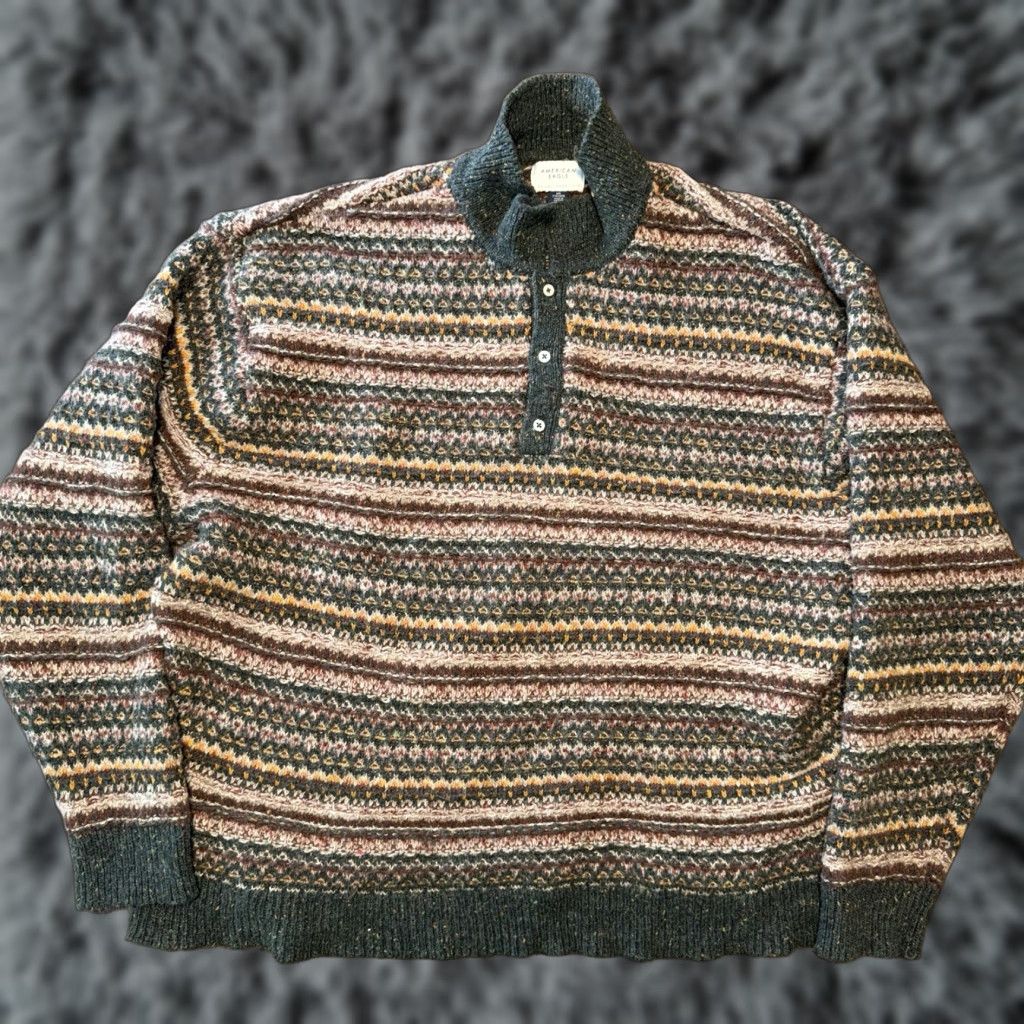 American Eagle Outfitters VINTAGE American Eagle Outfitters Striped Wool Blend Sweater 2XL Men Knits Pullover Crew Neck Green Y2K Preppy Academia Size US XXL / EU 58 / 5 - 1 Thumbnail