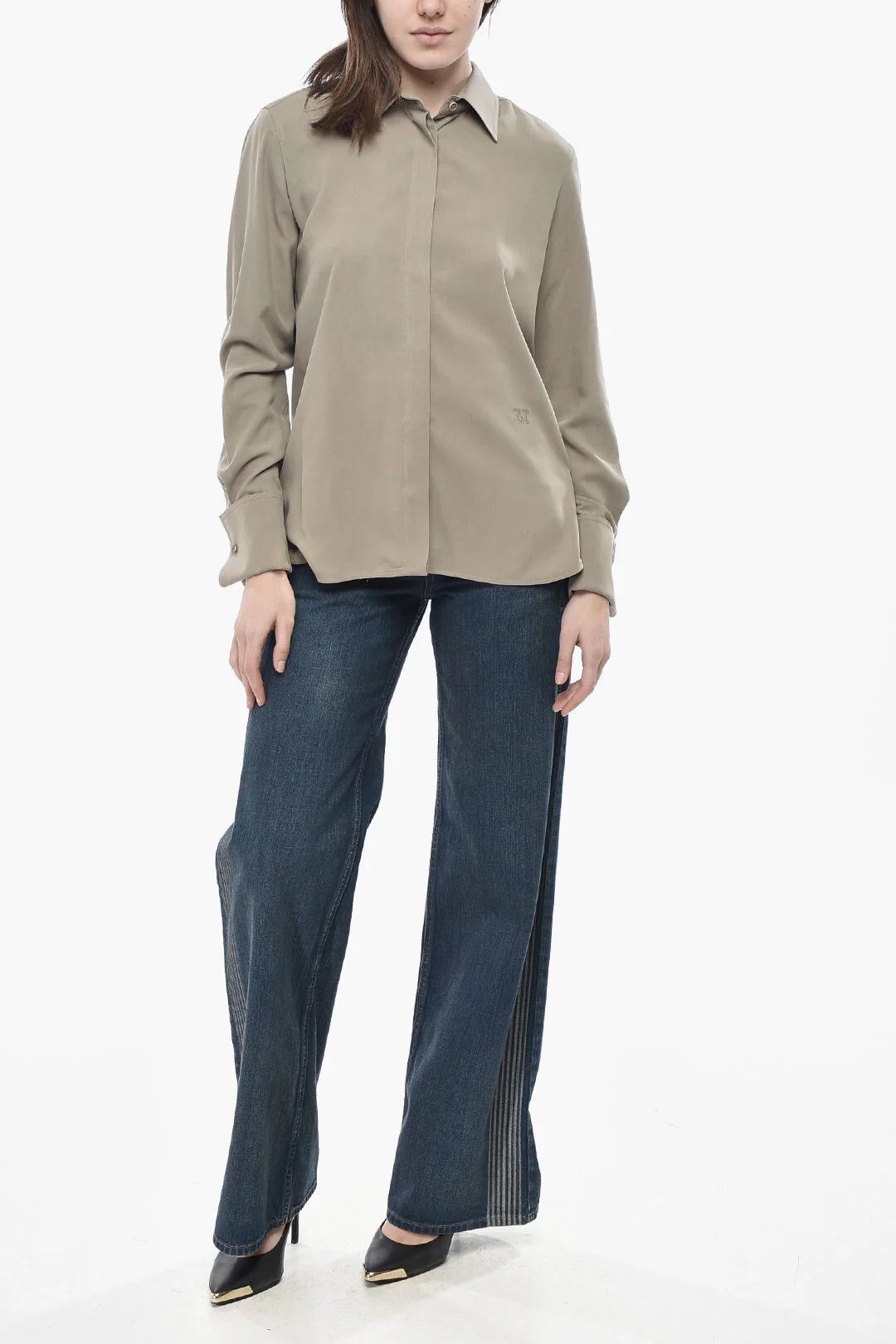 Max Mara og1mm0426 Silk Shirt in Beige Size S / US 4 / IT 40 - 4 Thumbnail