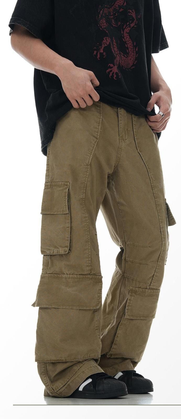 Japanese Brand Khaki Loose Fit Cargo Pants, Multi-Pocket Workwear Pants Size US 32 / EU 48 - 3 Thumbnail