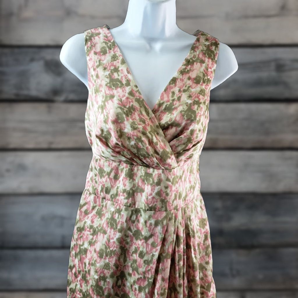 Talbots Talbots Womens Dress Sz 4 Sleeveless V-Neck Pink Green Pleated Sheath Knee Length Adult Womens Size S / US 4 / IT 40 - 1 Thumbnail