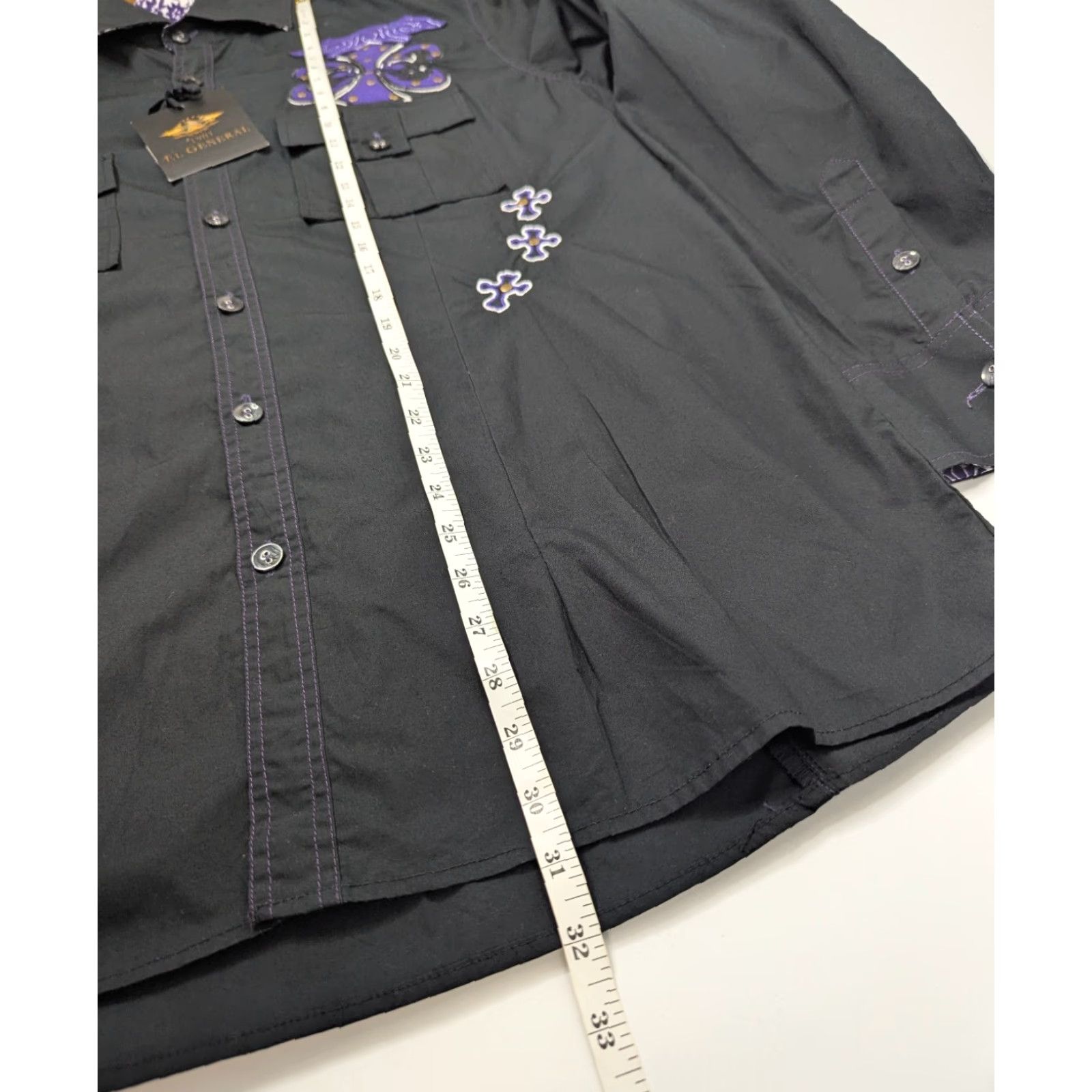 Vintage El General Shirt Button Long Sleeve XL Black Purple Rock n' Roll Mens Shirt Size US XL / EU 56 / 4 - 6 Thumbnail