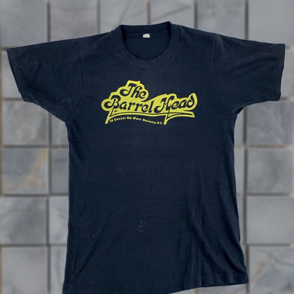 Vintage VINTAGE The Barrel Head West Seneca New York Bar Shirt Mens XS Black Short Sleeve Cotton Graphic Print Tee 70s 80s Pub Pub 80s Tee Mens Size US XS / EU 42 / 0 - 1 Thumbnail
