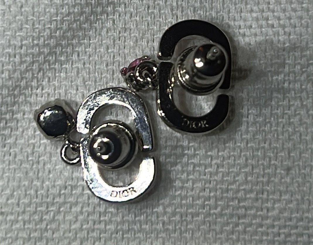 Dior Dior PETIT CD STUD EARRING Palladium-Finish Pink Crystals Size ONE SIZE - 8 Thumbnail