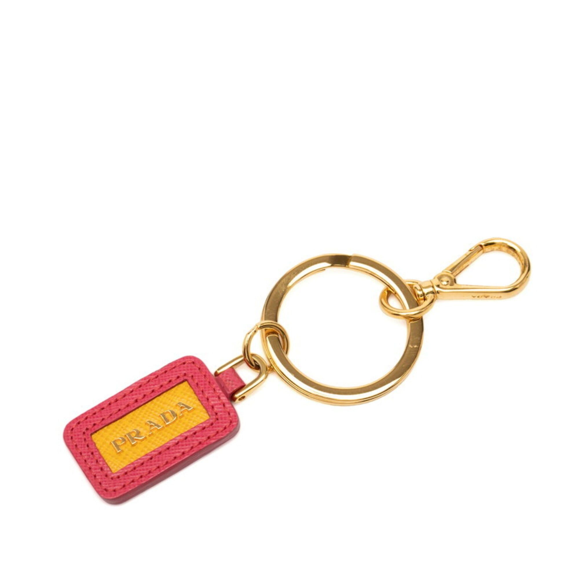 Prada Prada Keychain Keyring Accessory Bag Charm Pink Yellow Saffiano Leather Women's PRADA Size ONE SIZE - 1 Thumbnail
