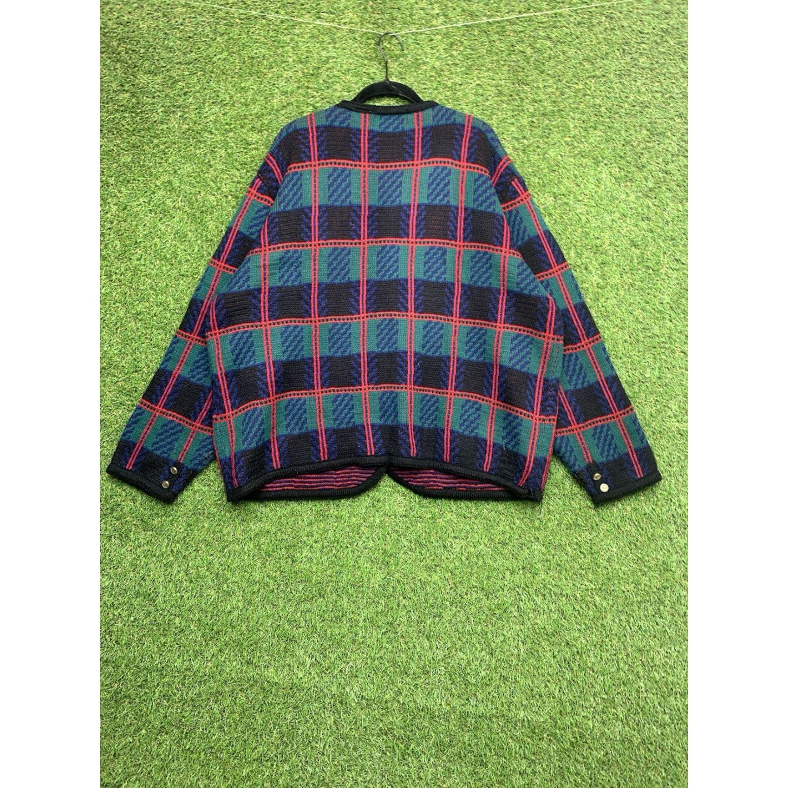 Vintage VINTAGE Tally Ho Cardigan Sweater Women 2XL Green Plaid Heavyweight Wool Button Up Cardigan 1990s Womens Size XXL / US 16-18 / IT 52-54 - 2 Thumbnail