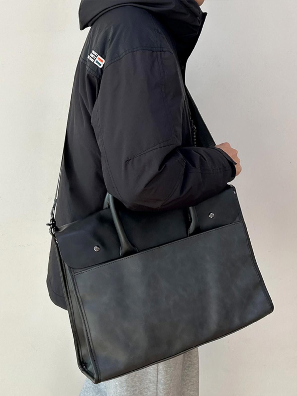 Sleek Black Leather Briefcase - Stylish & Durable