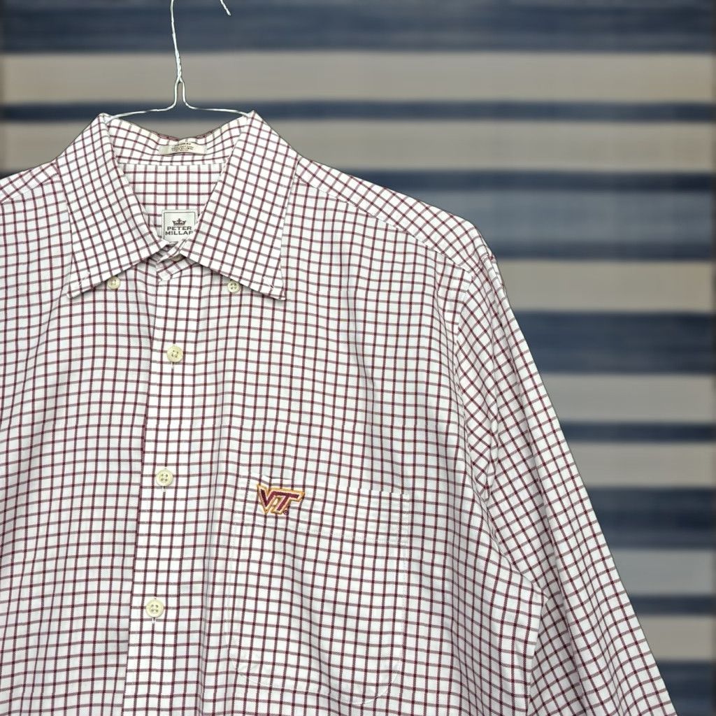 Peter Millar Peter Millar Button-Up Shirt Mens Medium White Plaid Long Sleeve Preppy Casual Size 40R - 1 Thumbnail