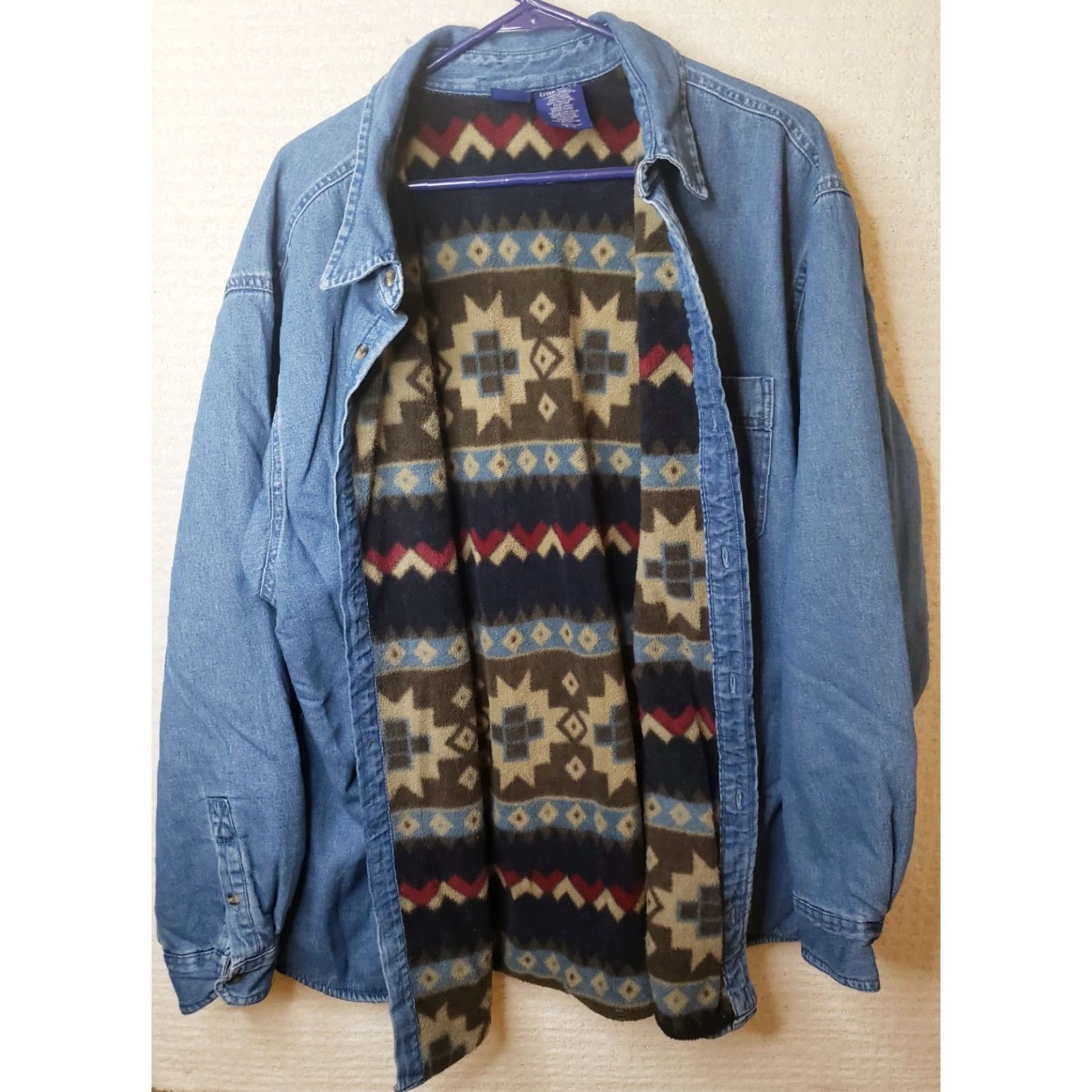 Basic Editions BASIC EDITIONS Denim Shirt Jacket XL Western Blanket Lined Quilt Lined Sleeves Shaket Jacket Blue Solid 52" Chest Regular Men XS? Size US XL / EU 56 / 4 - 2 Thumbnail