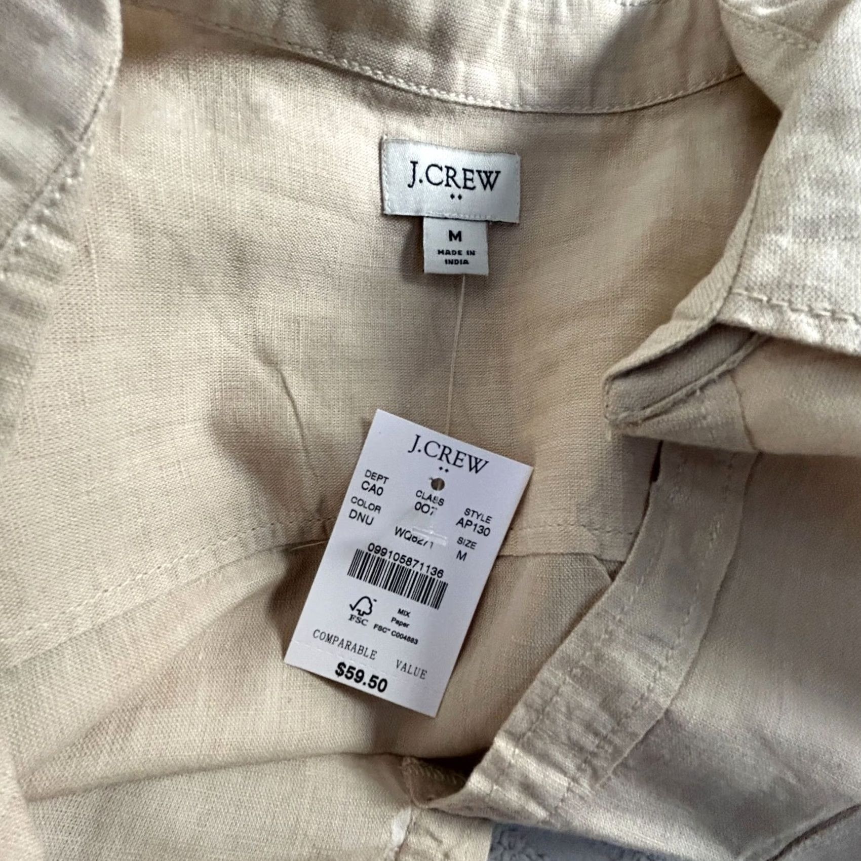 J.Crew J.Crew Beige Linen Blend Short Sleeve Collared Shirt Top M Ladies Shirt Medium Beige Linen Blend Top Size M / US 6-8 / IT 42-44 - 3 Thumbnail