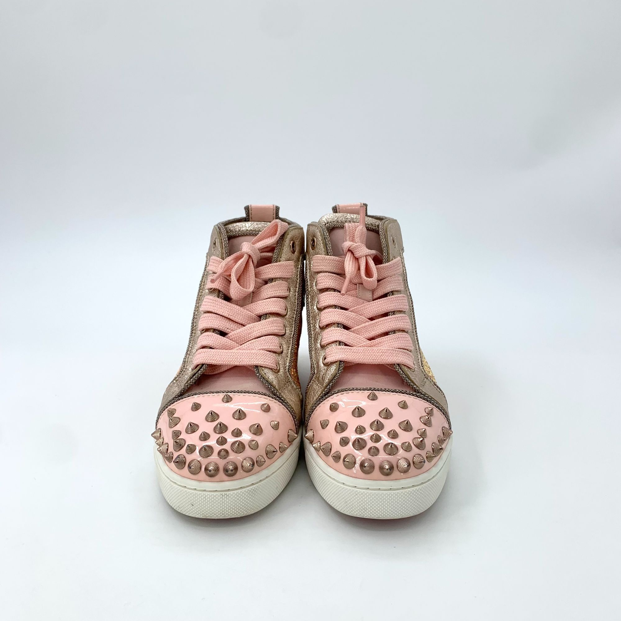 Christian Louboutin Gold & Pink Glitter Sneakers