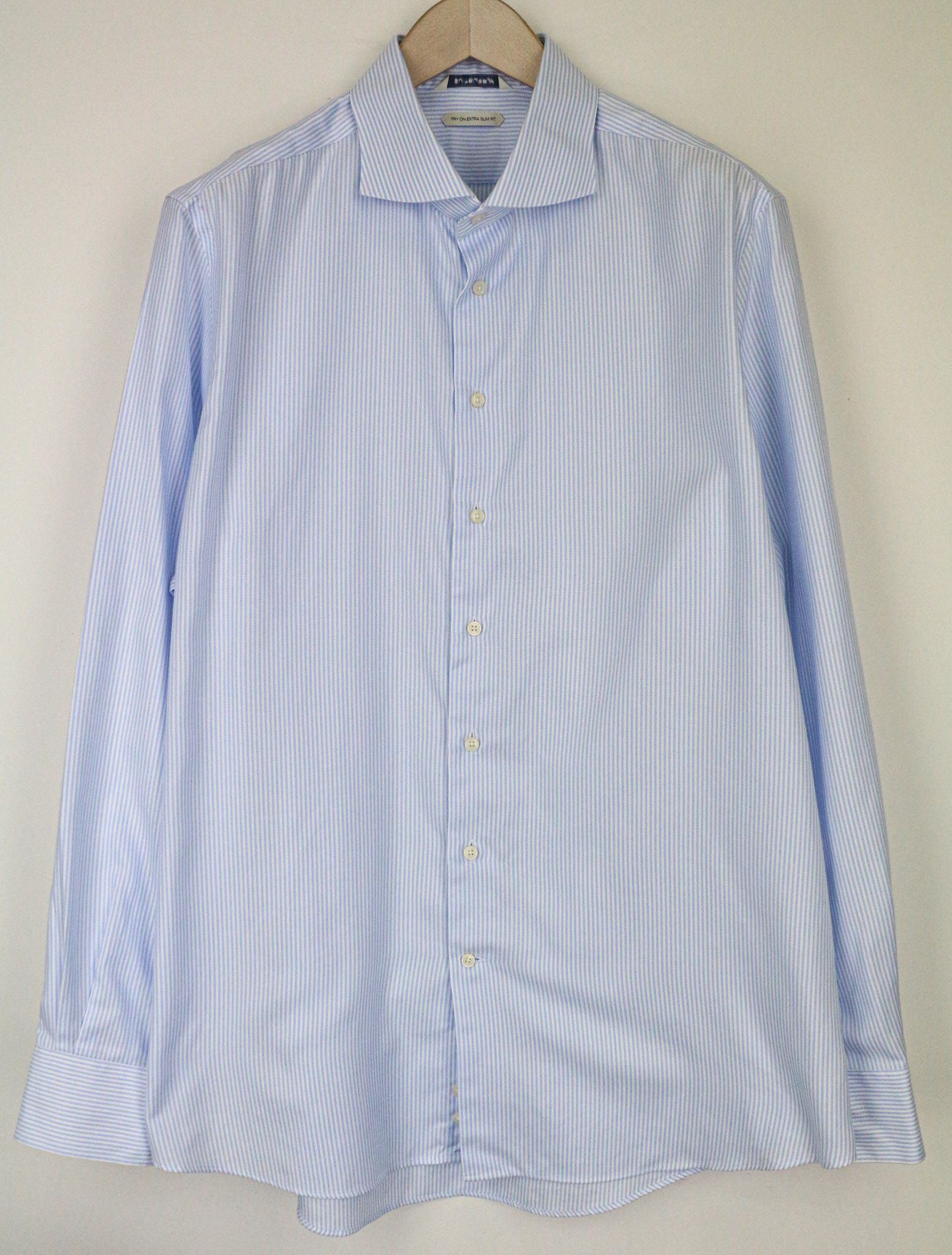 Suitsupply 46/18 Extra Slim Blue Cotton Striped Shirt 79173 Size 46R - 1 Thumbnail