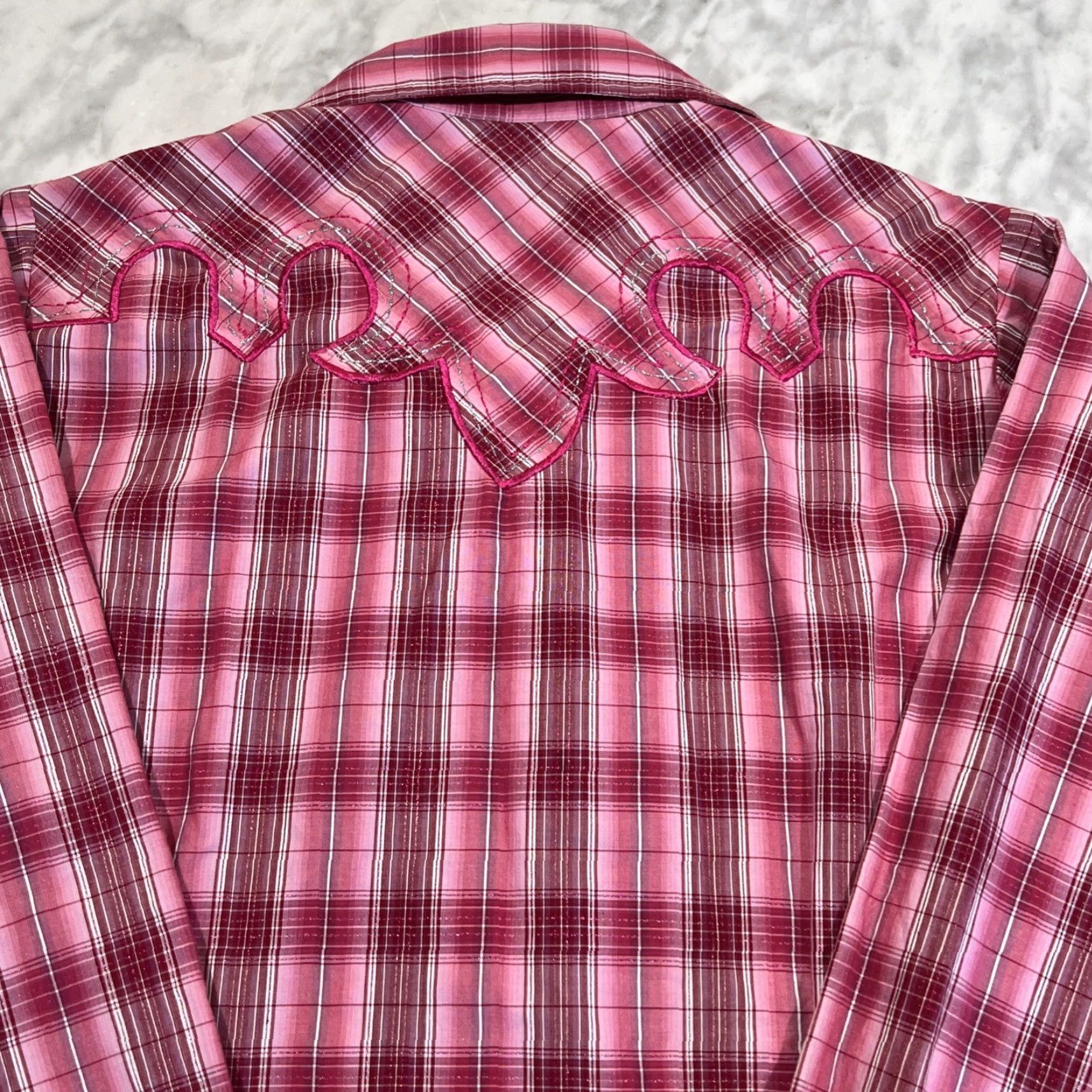 Vintage Life Style Women's Western Snap Shirt Long Sleeve Plaid Pink Rhinestones Large Size L / US 10 / IT 46 - 5 Thumbnail