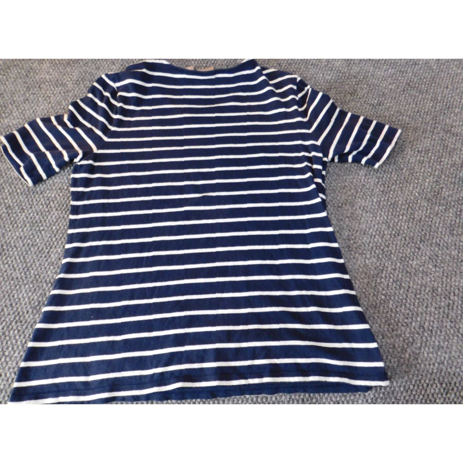 Vintage Chicos Shirt Women Blouse Short Sleeve Blue Striped Button Up Collared Stretch Cotton Classic Size XS / US 0-2 / IT 36-38 - 7 Thumbnail