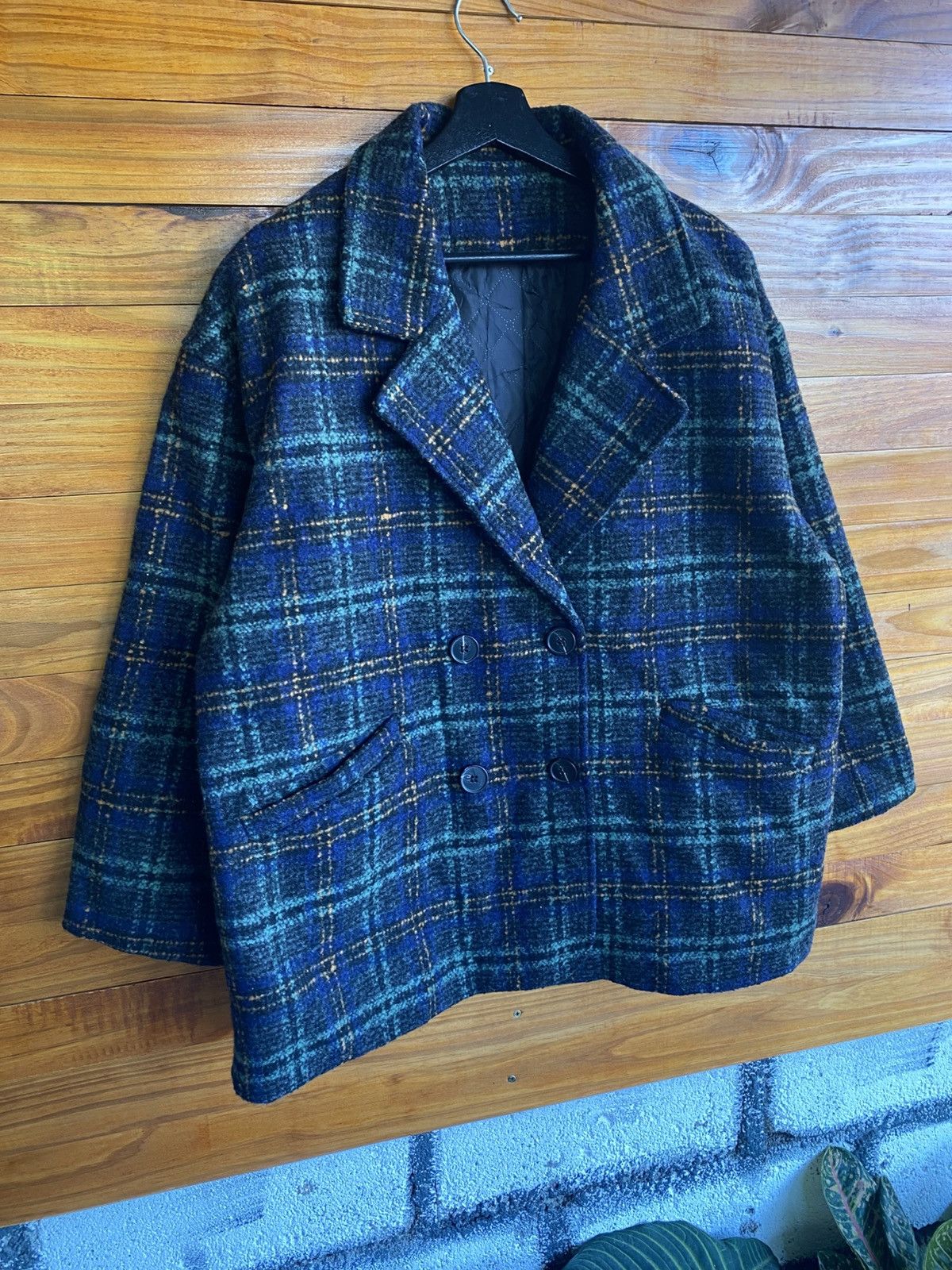 Japanese Brand Vintage 90s Plaid Double-Breasted Wool Coat by Like Lady Size L / US 10 / IT 46 - 5 Thumbnail