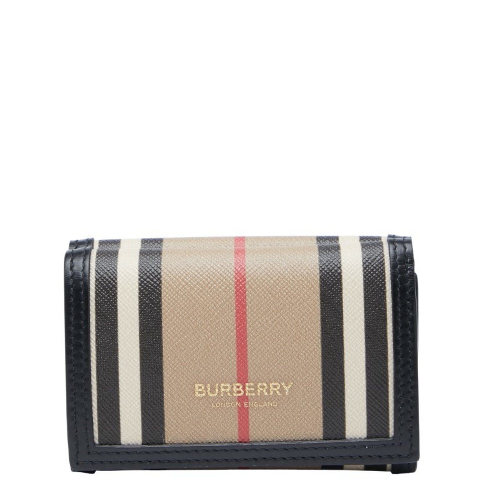 Burberry Burberry Icon Stripe Compact Wallet, Tri-fold Beige, Black, Women's, BURBERRY Size ONE SIZE - 1 Thumbnail