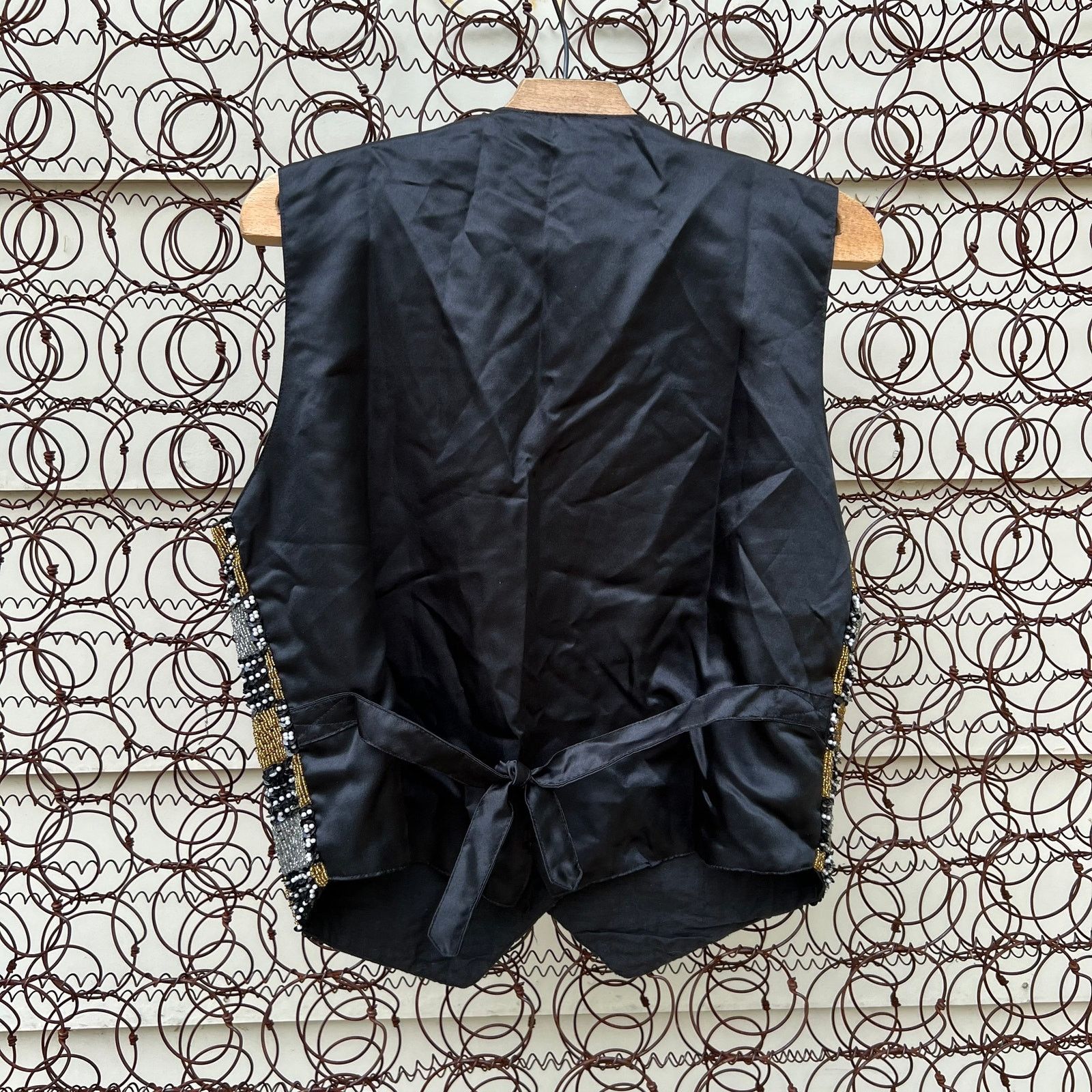 Vintage 80s beaded sequin checkerboard vest gold silver black MEDIUM Size M / US 6-8 / IT 42-44 - 4 Thumbnail