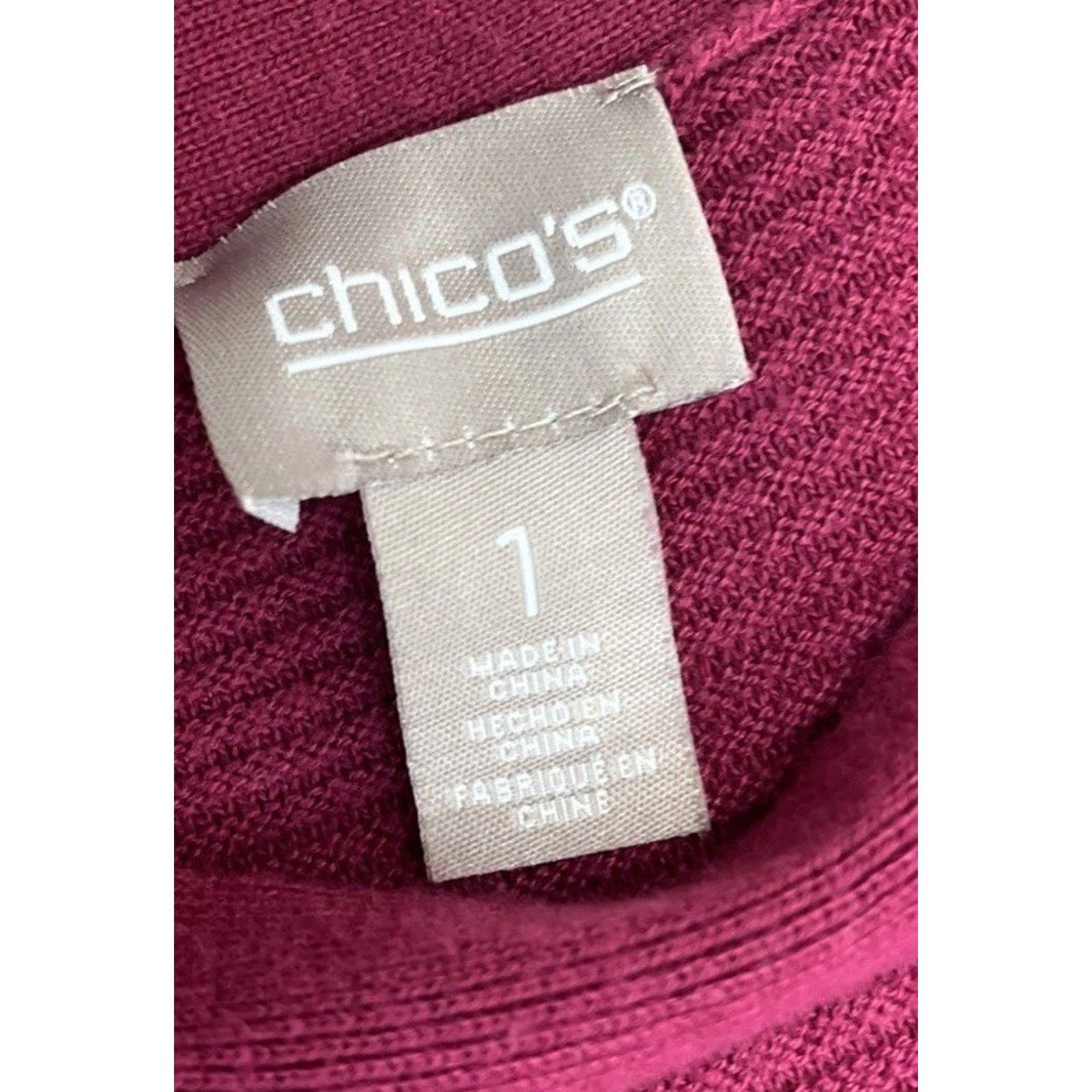 Chicos Chicos Burgundy Wine Textured Stripe Top Blouse Sz 1 M Size M / US 6-8 / IT 42-44 - 5 Thumbnail