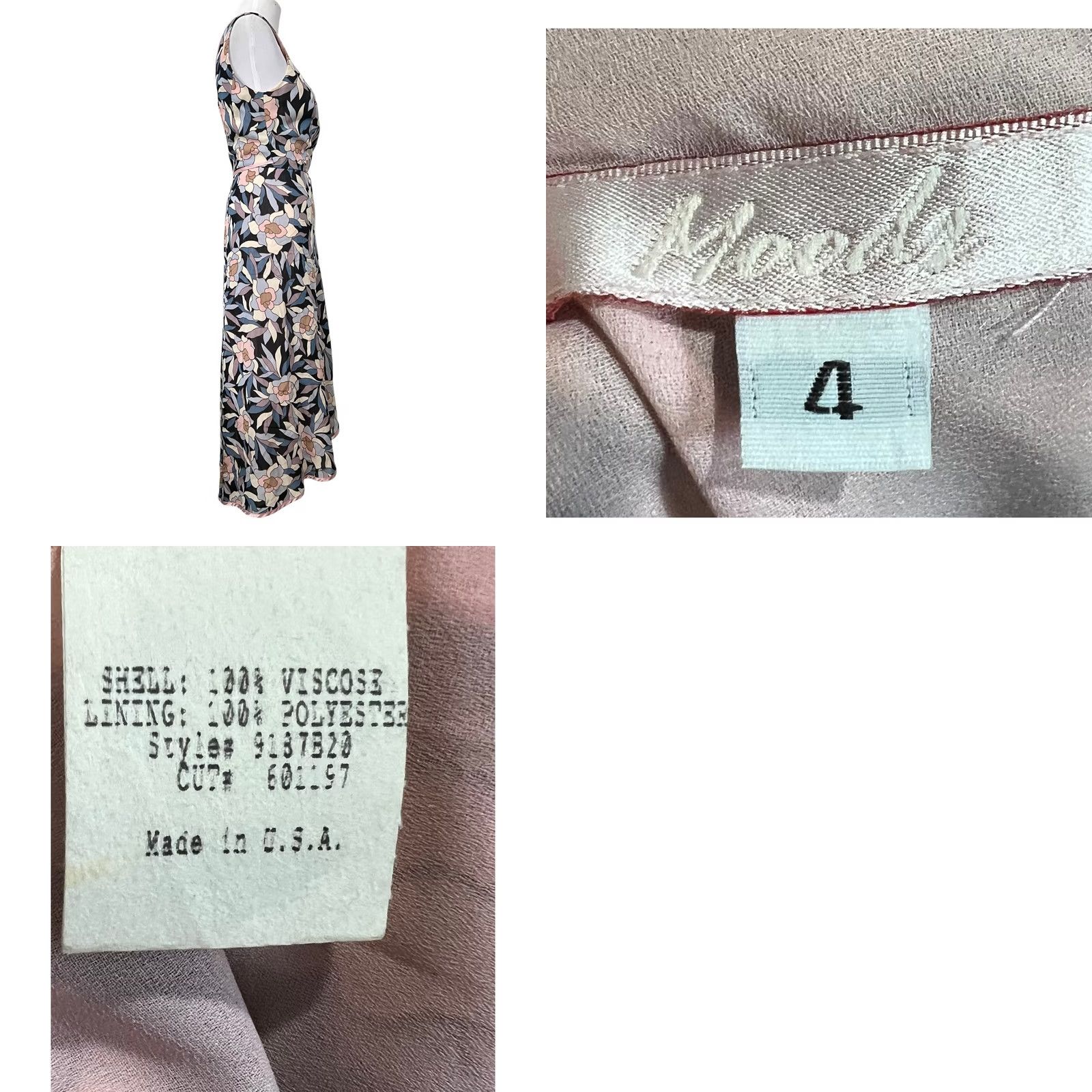 Vintage Vintage Moods Floral Wrap Dress Sleeveless Midi Pink Blue Crepe Size 4 Lined Womens Size S / US 4 / IT 40 - 8 Thumbnail