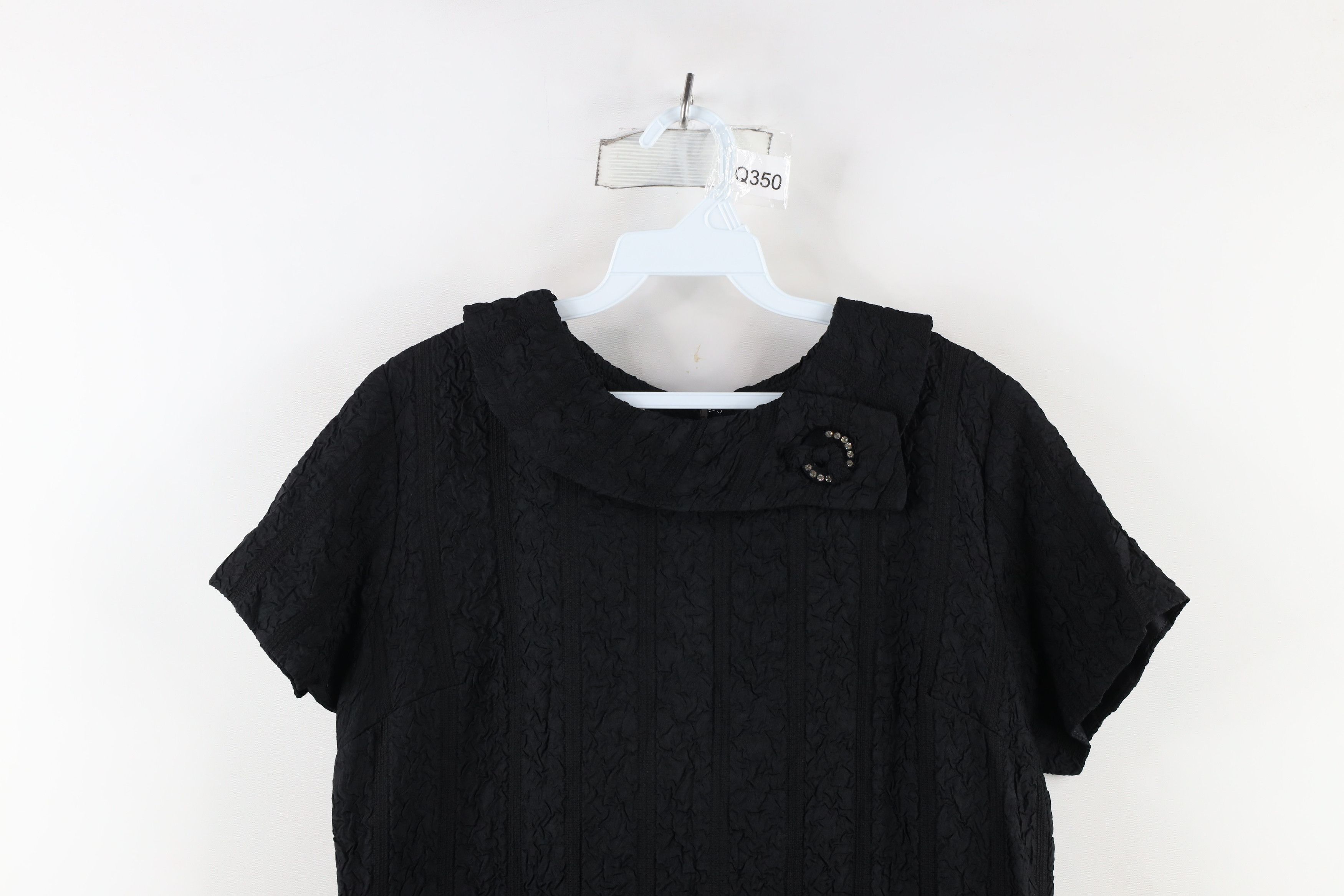 Vintage Vintage 50s 60s Mod Short Sleeve Sheath Dress Black LBD USA Size L / US 10 / IT 46 - 2 Thumbnail