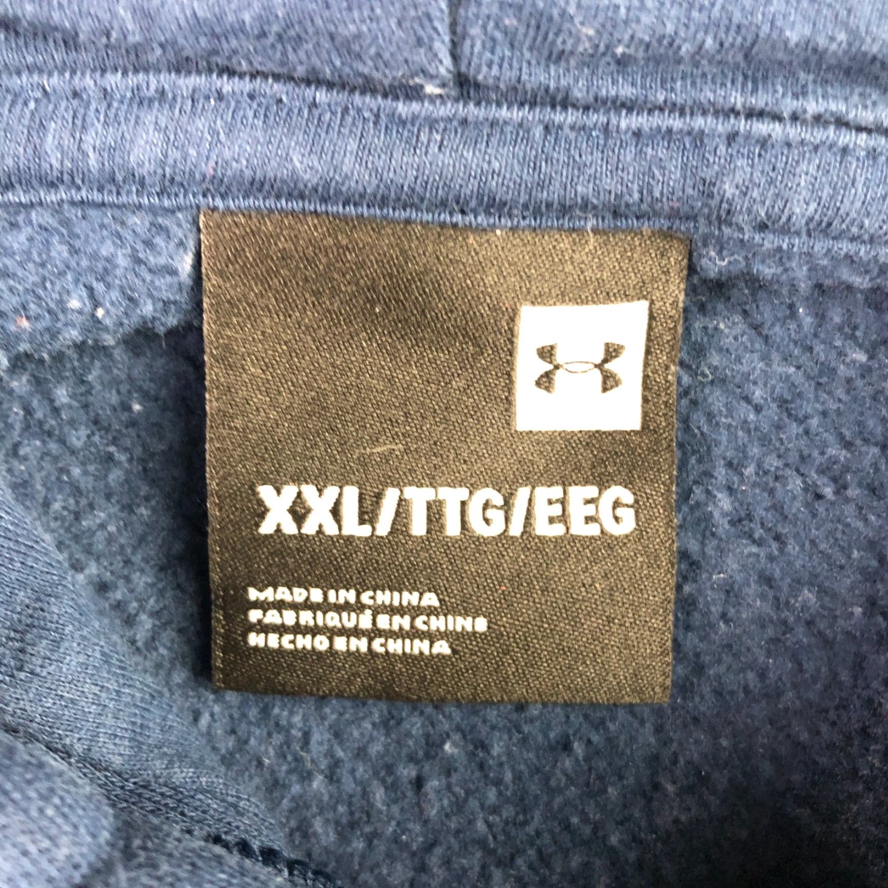 Under Armour Men’s Hoodie Sweatshirt Lined Fleece Logo Navy Blue 2XL Pullover Hooded Sweatshirt Drawstring Regular Fit