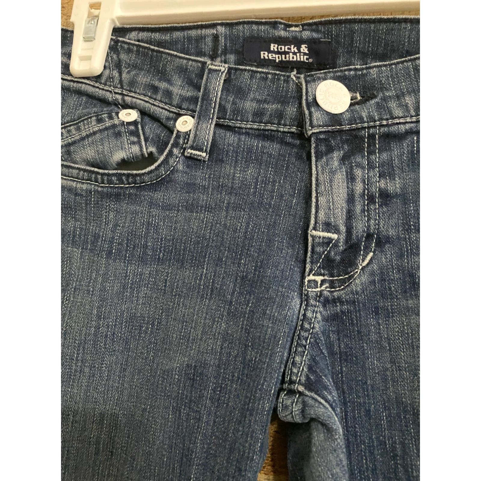 Vintage VINTAGE Rock & Republic Women's Bootcut Jeans Size 24 Blue Rhinestone Solid Low Rise 6.5-8.5 Zip Regular Cap City? Size 42" / US 20 - 2 Thumbnail