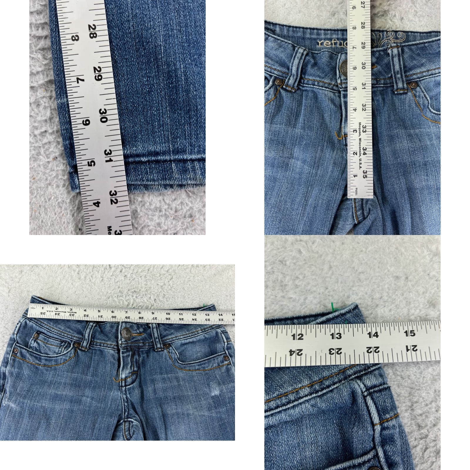 Denime Refuge Jeans Womens 3 Blue Denim Bootcut Flare Cotton 25x32 Denim Jeans Baggy Stretch Embroidered 5-Pocket solid Blue Ladies Size 26" / US 2 / IT 38 - 8 Thumbnail