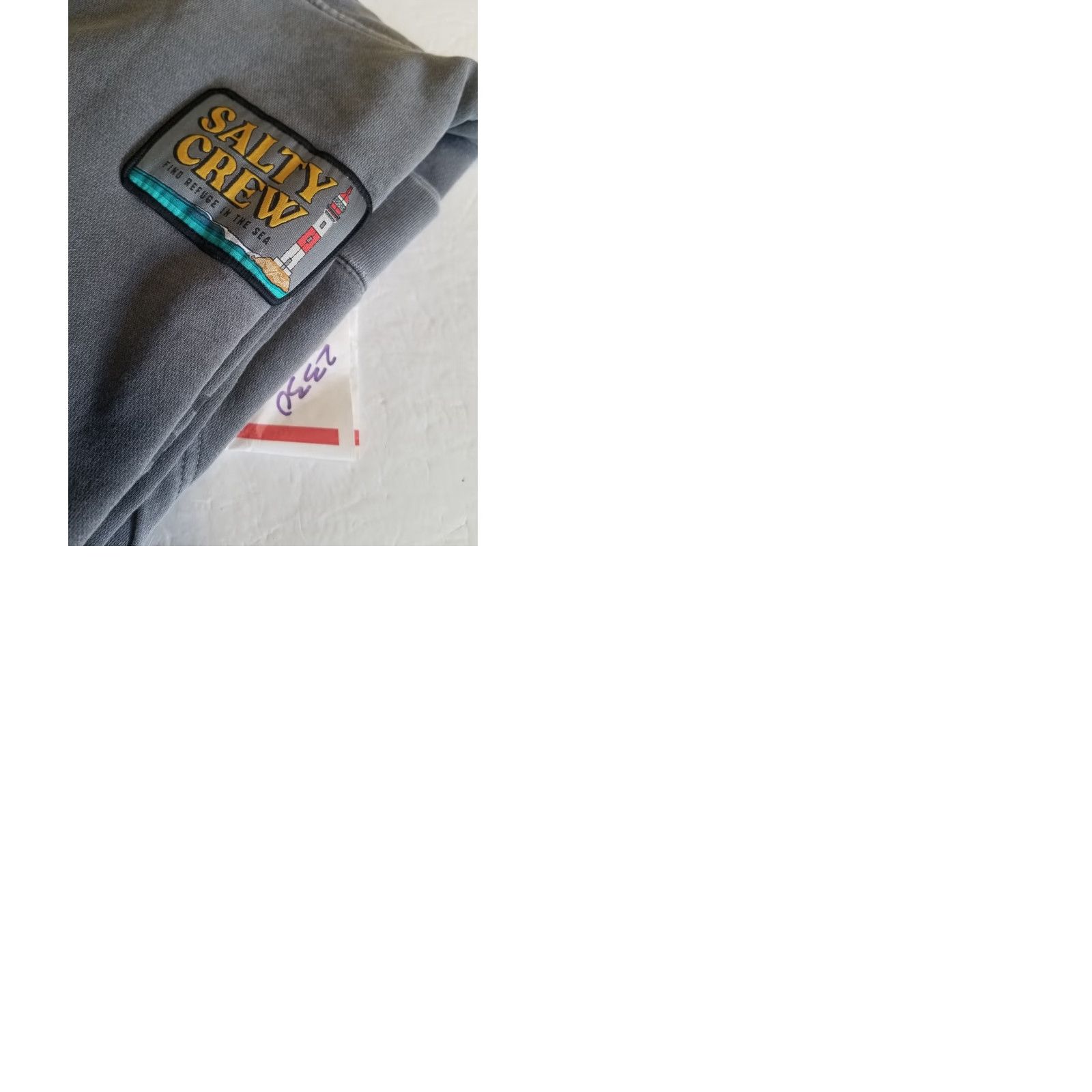 Vintage Salty Crew Hoodie Mens Large Gray Crew Neck Pullover Hooded Graphic Print with Pockets Nautical Fish Theme Size US L / EU 52-54 / 3 - 9 Thumbnail
