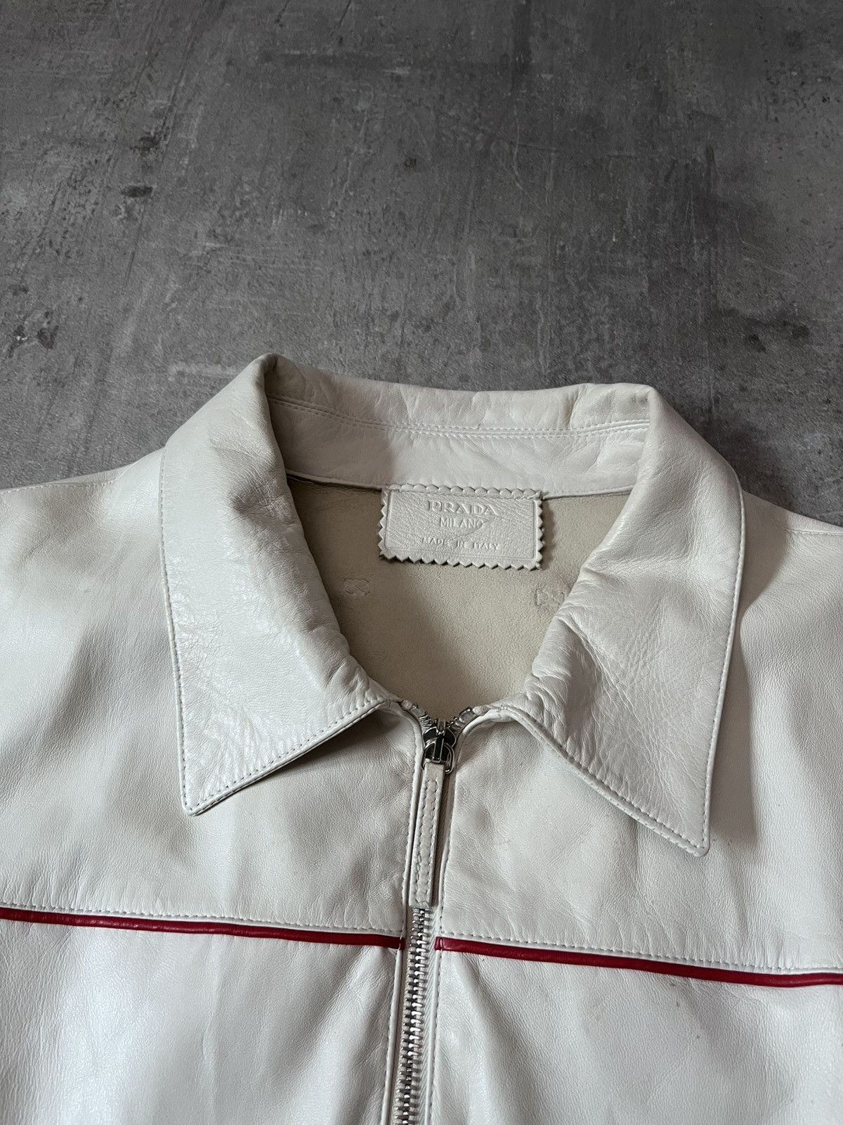 Prada Vintage Prada soft leather jacket white red line 90s Size US L / EU 52-54 / 3 - 7 Thumbnail