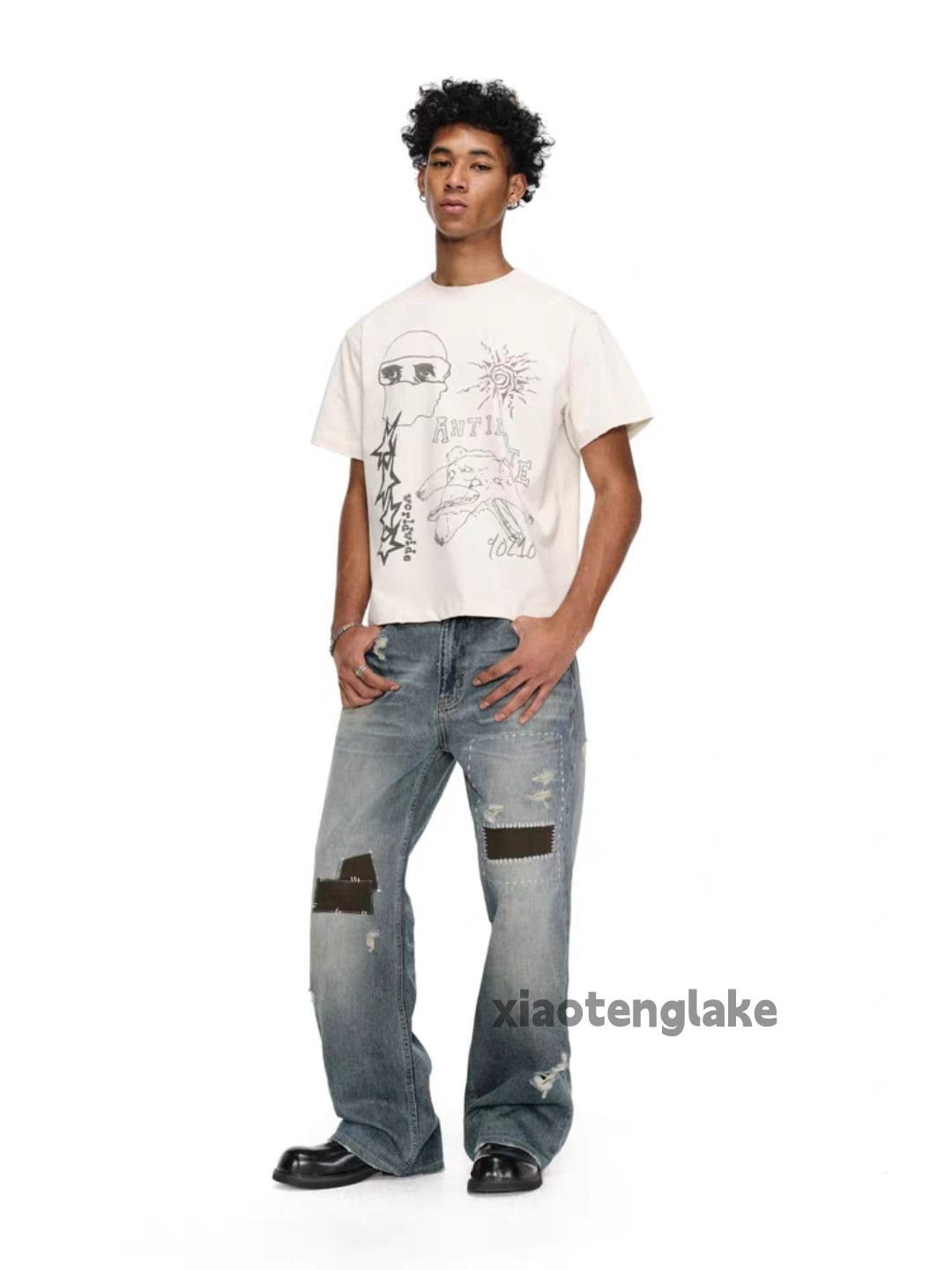 Vintage Unisex washed faded loose baggy skate hiphop patch jeans Size US 32 / EU 48 - 1 Thumbnail