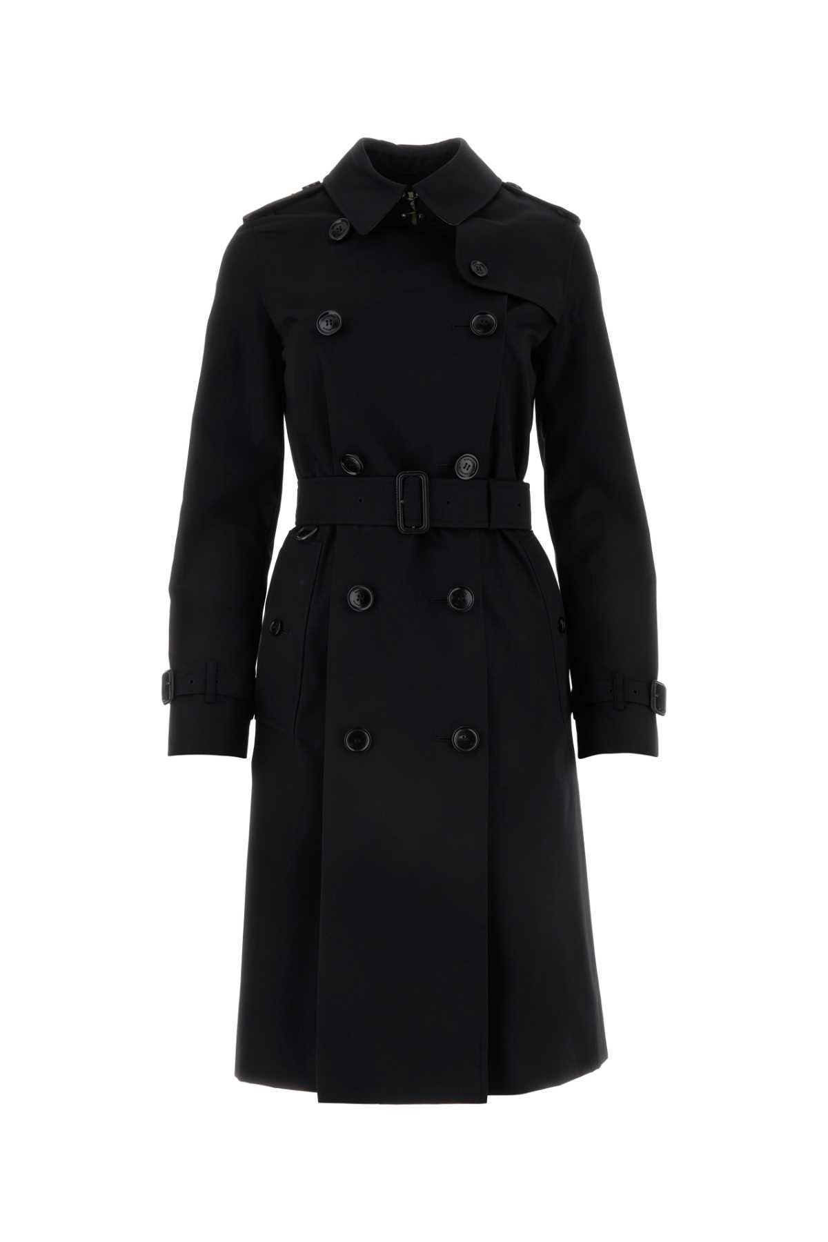 image of Burberry Black Gabardine Heritage Kensington Trench Coat, Women's (Size XS)