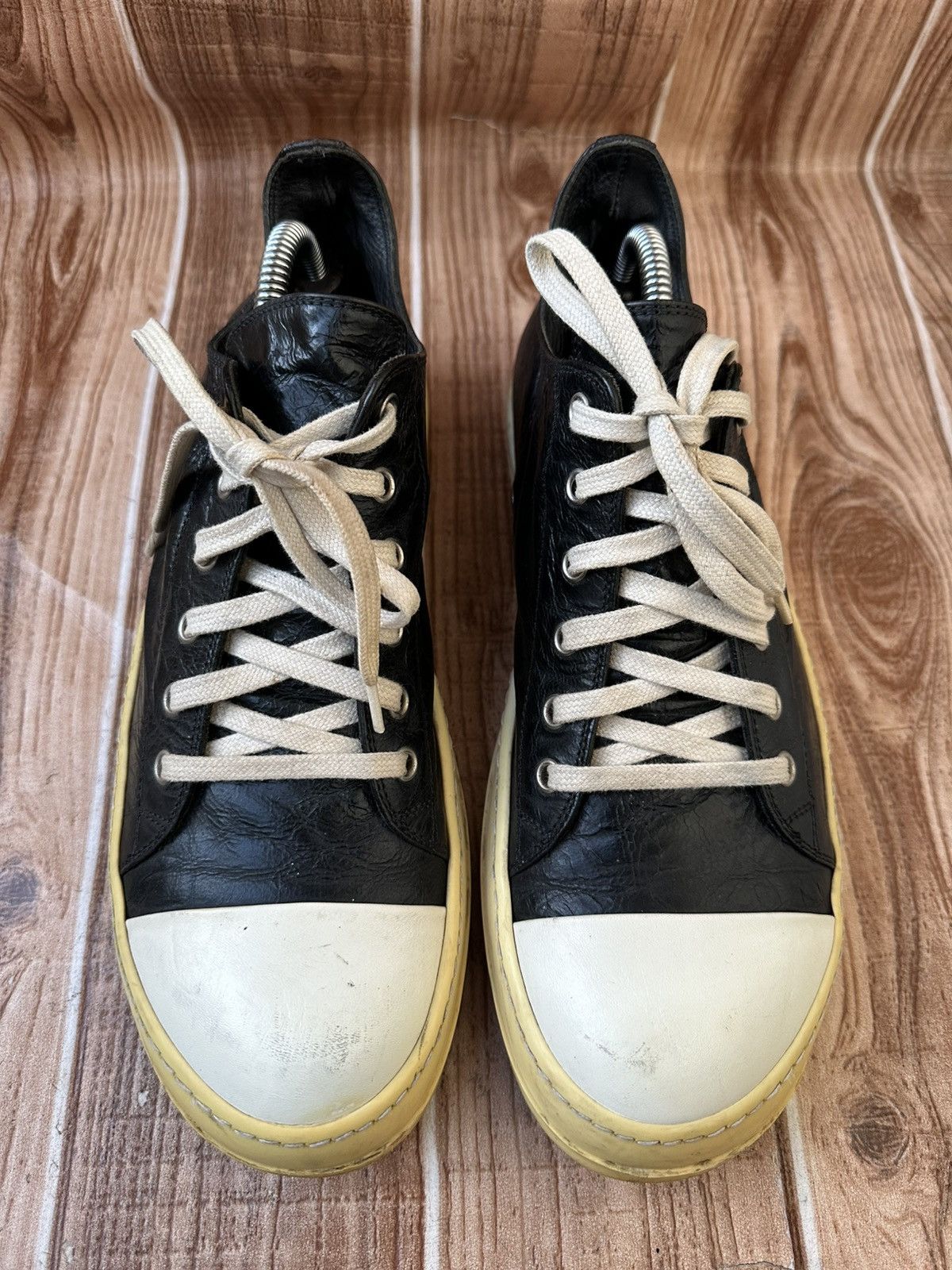 Rick Owens Rick Owens Ramones Mainline Distressed Black Leather Lowtops Size US 8.5 / EU 41-42 - 5 Thumbnail
