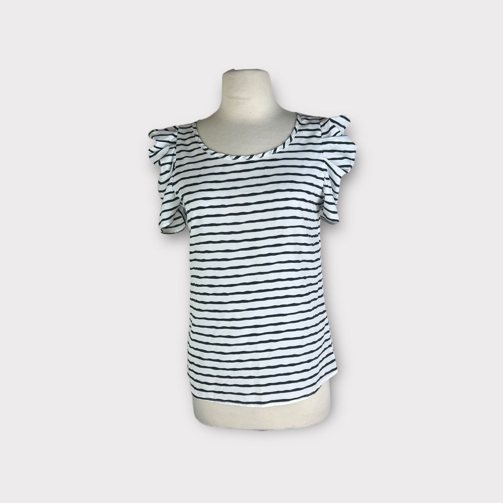 Nordstrom Final Touch | Black White Striped Puff Sleeve Top | Small Size S / US 4 / IT 40 - 1 Thumbnail