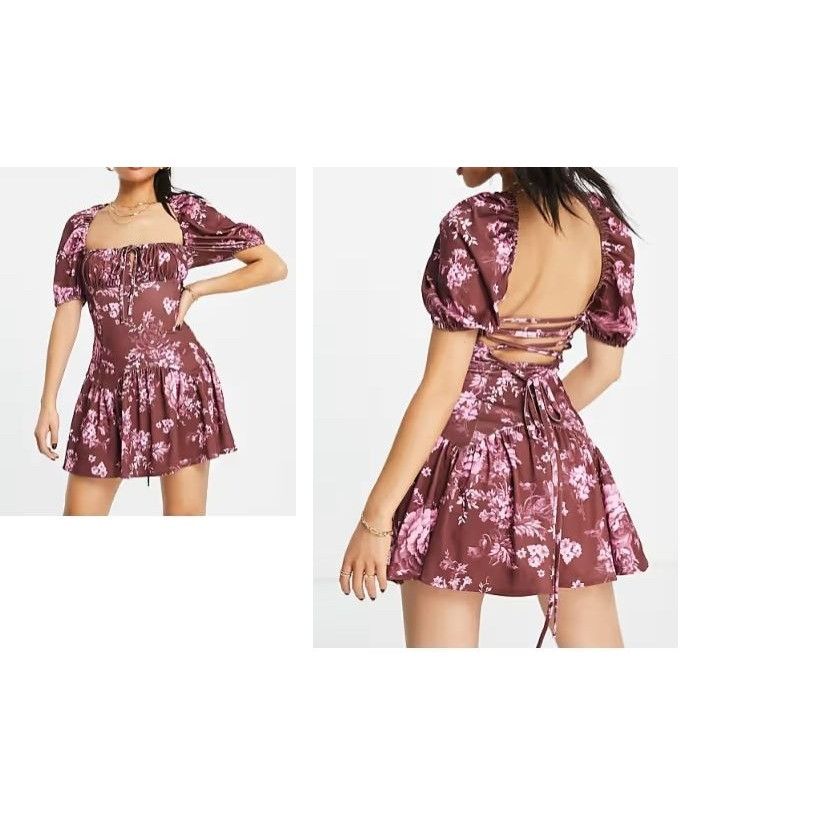Asos ASOS DESIGN Petite Square Neck Mini Dress with Tie Back in R Size ONE SIZE - 3 Thumbnail