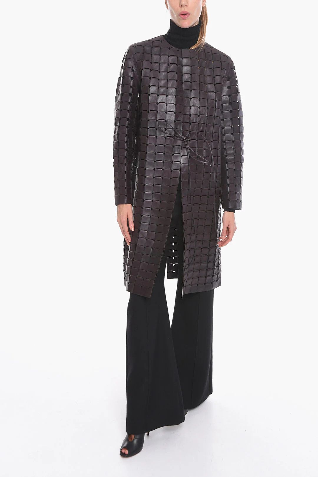 Bottega Veneta og1mm0426 Woven Leather Coat in Brown Size M / US 6-8 / IT 42-44 - 4 Thumbnail