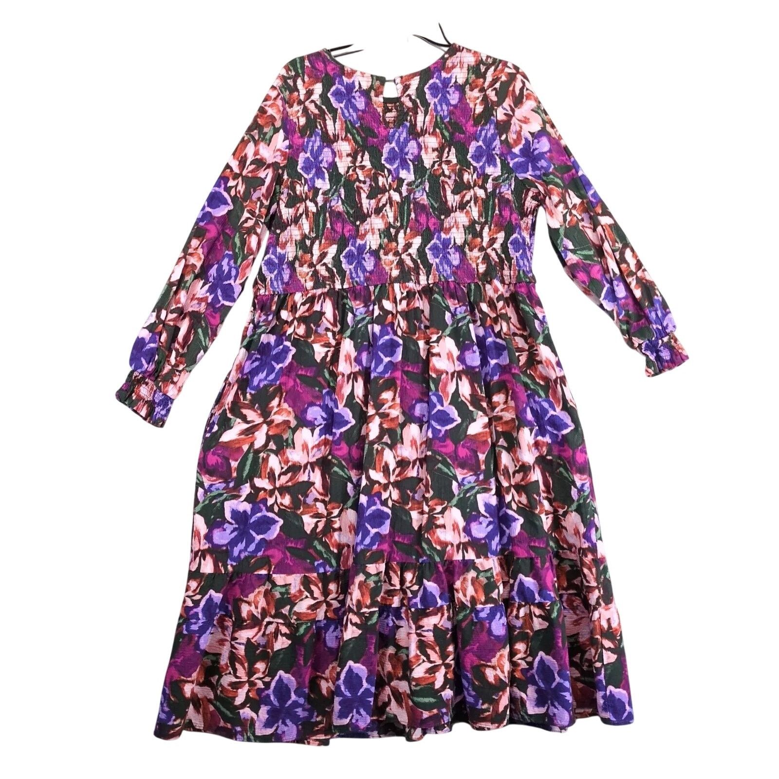 Other Terra & Sky Floral Tiered Smocked Midi Dress Plus Size 2X Size XXL / US 16-18 / IT 52-54 - 2 Thumbnail