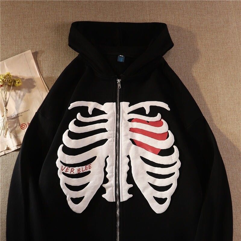 image of Vintage Bones Printed Hoodie in Black, Men's (Size Medium)