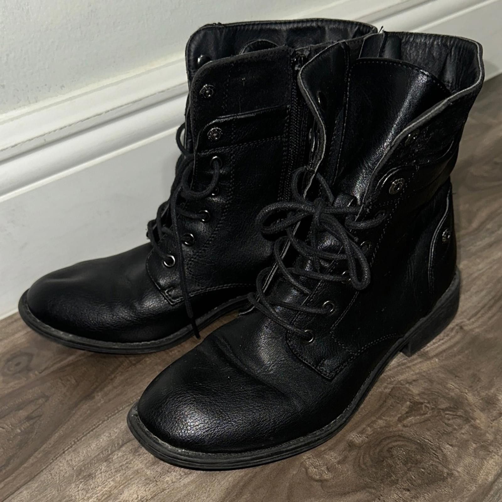 Designer Wild Diva Black Combat Boots Size US 7 / IT 37 - 4 Thumbnail
