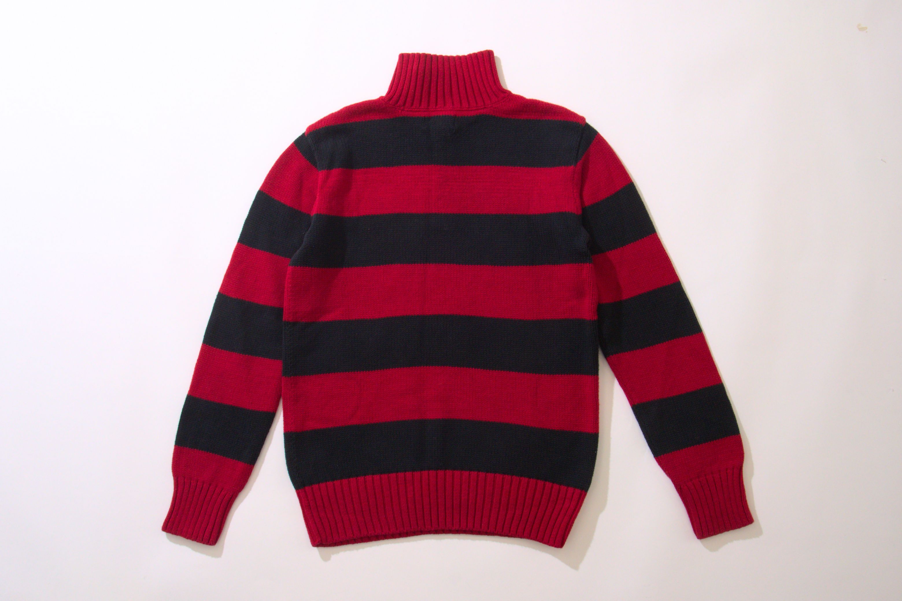 Chaps Ralph Lauren Vintage Red Black Striped Quarter Zip Knit (Medium) Size US M / EU 48-50 / 2 - 4 Thumbnail