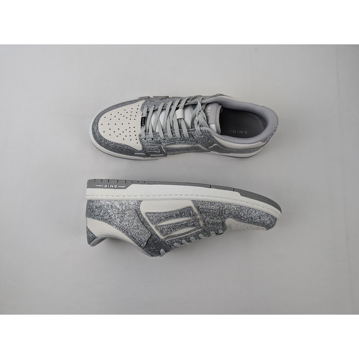 Amiri o1rshd1 Shimmer Skeleton Top Low Sneaker in Silver/White Size US 11 / EU 44 - 15 Thumbnail
