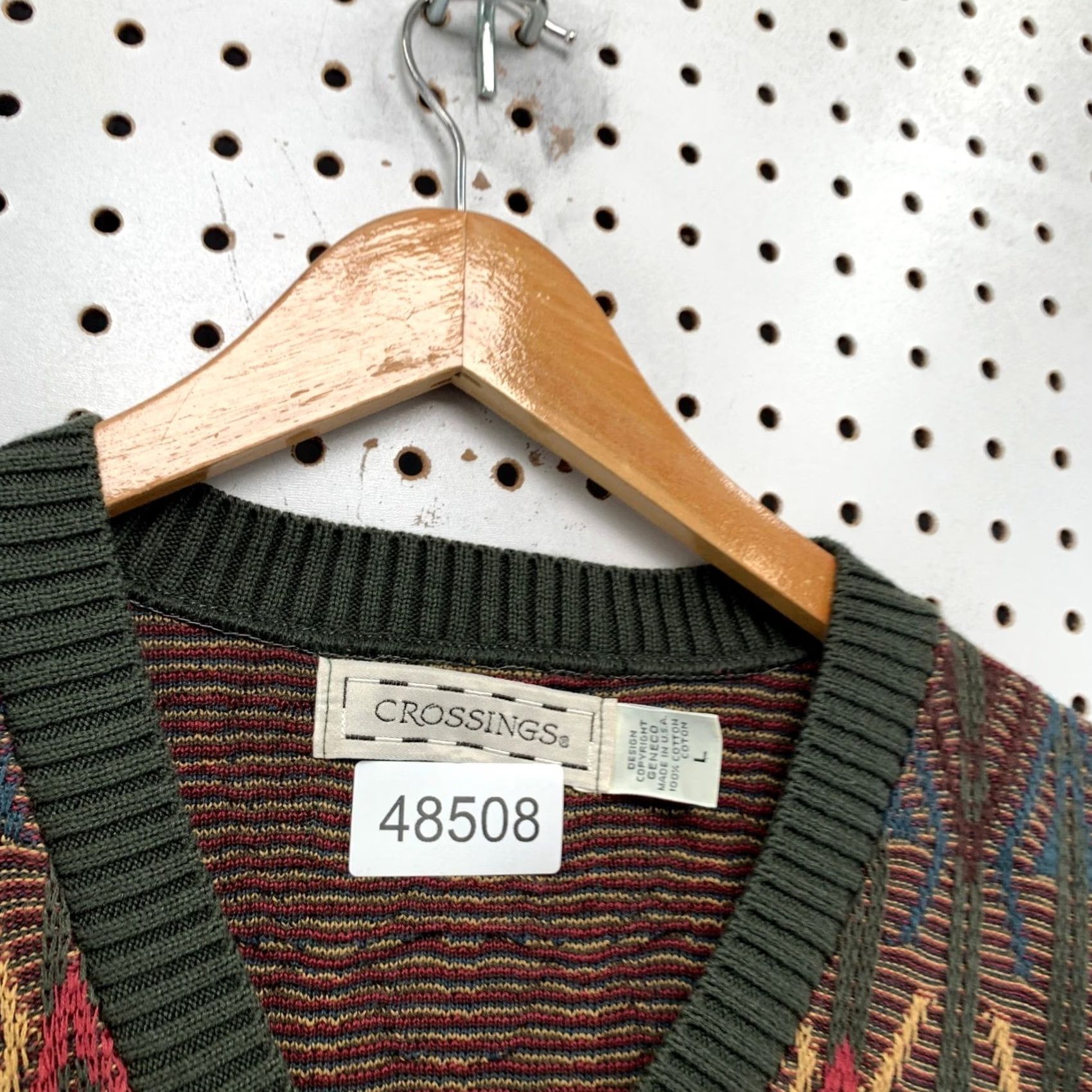 Vintage VINTAGE Crossings Sweater Mens L Brown 90s Geometric Diamond V Neck Cotton Size US L / EU 52-54 / 3 - 3 Thumbnail